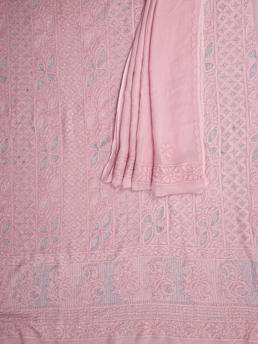 Ada Hand Embroidered Light Pink Viscose Georgette Lucknowi Chikankari Unstitched Kurta Dupatta Set With Cutdana Work 01A816520