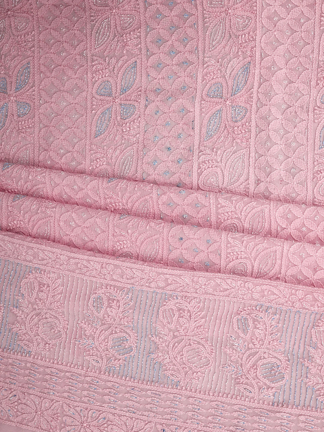 Ada Hand Embroidered Light Pink Viscose Georgette Lucknowi Chikankari Unstitched Kurta Dupatta Set With Cutdana Work 01A816520