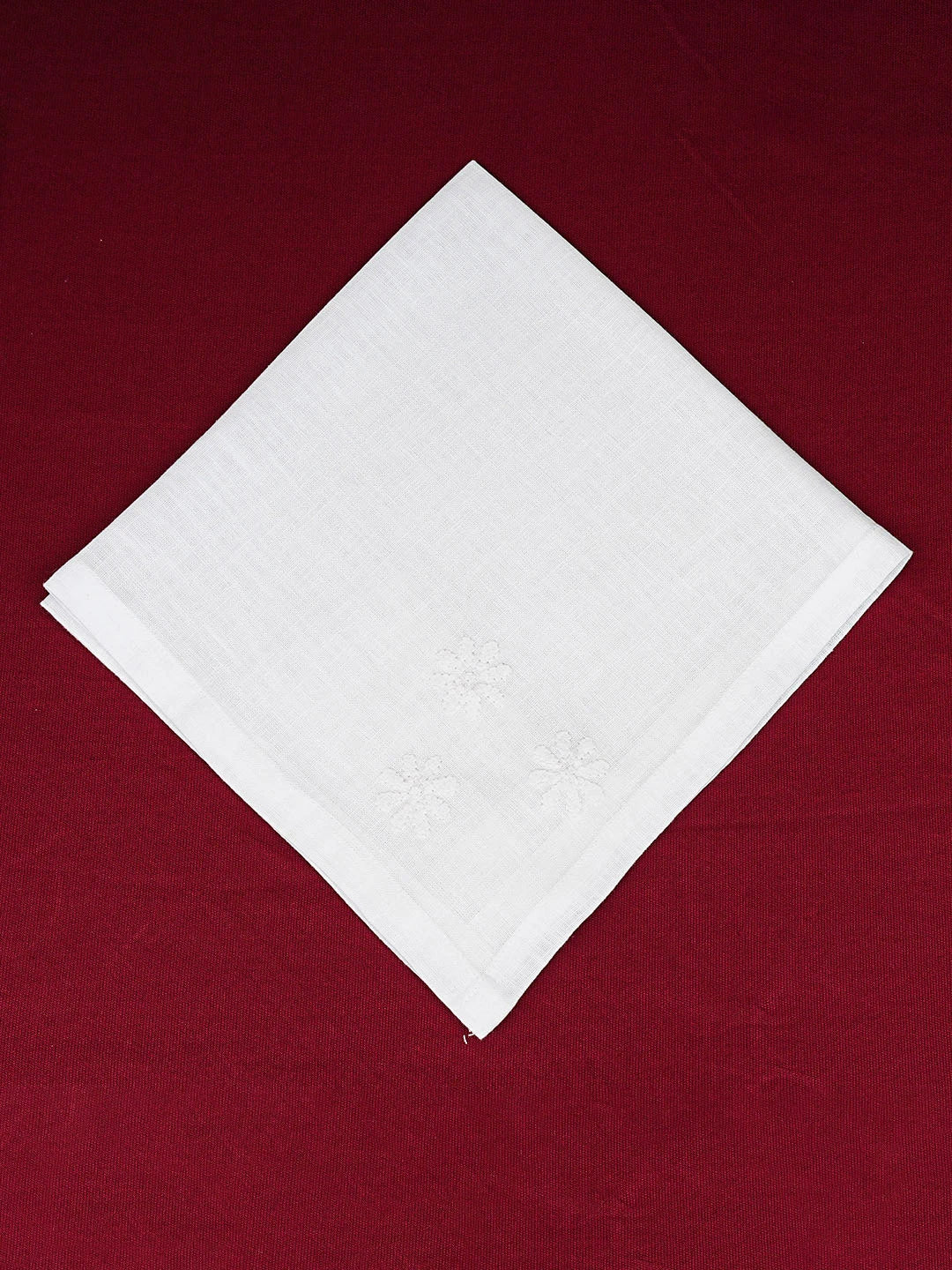 Ada Hand EmbroideredWhite  Linen Lucknowi Chikankari Napkin 01A732278