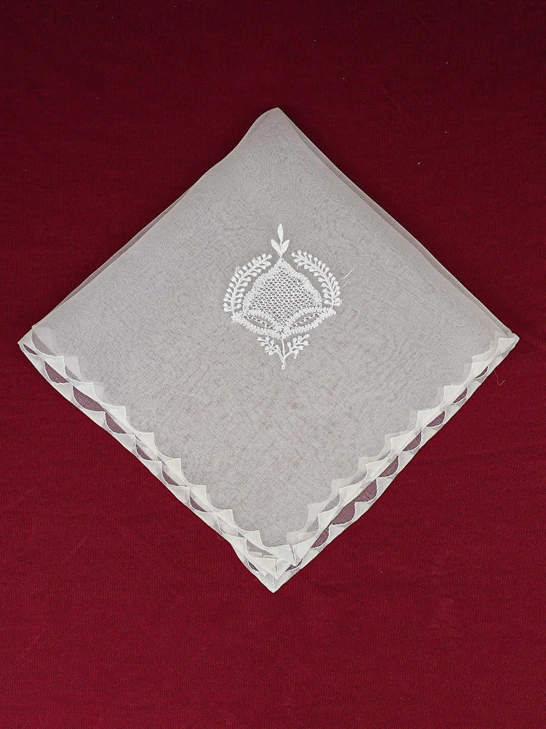 Ada Hand Embroidered White Organza Lucknowi Chikankari Napkin 01A947049