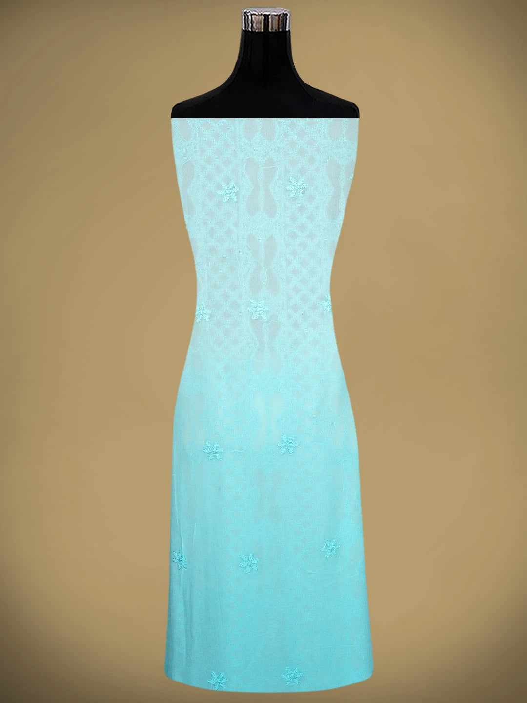 Ada Hand Embroidered Sky Blue Viscose Georgette Lucknowi Chikankari Unstitched Kurta Dupatta Set 01A811117
