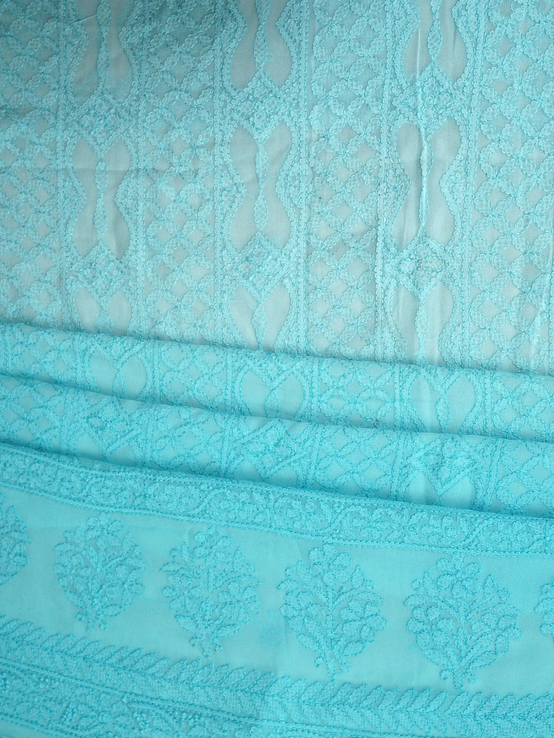 Ada Hand Embroidered Sky Blue Viscose Georgette Lucknowi Chikankari Unstitched Kurta Dupatta Set 01A811117