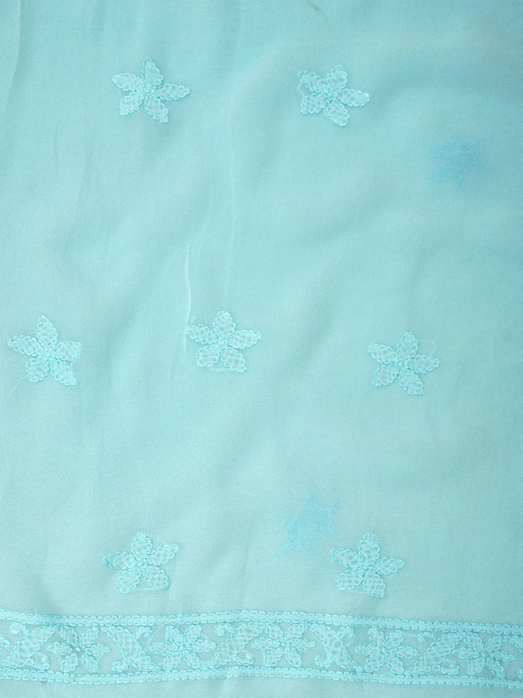 Ada Hand Embroidered Sky Blue Viscose Georgette Lucknowi Chikankari Unstitched Kurta Dupatta Set 01A811117