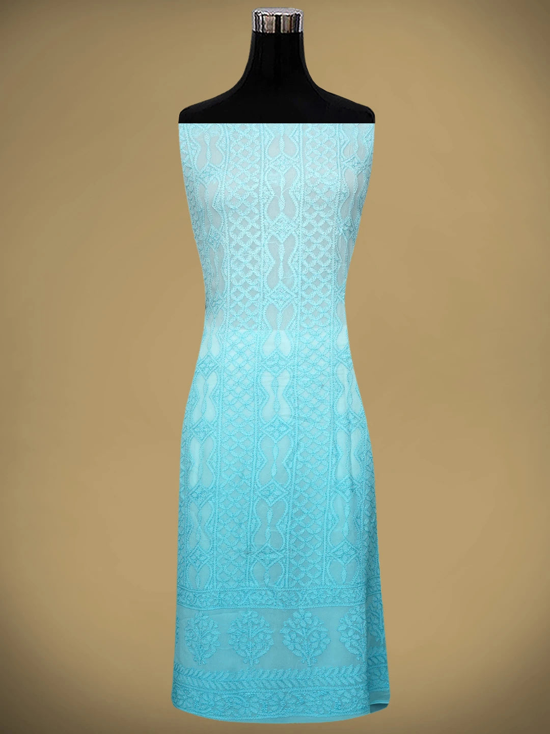 Ada Hand Embroidered Sky Blue Viscose Georgette Lucknowi Chikankari Unstitched Kurta Dupatta Set 01A811117