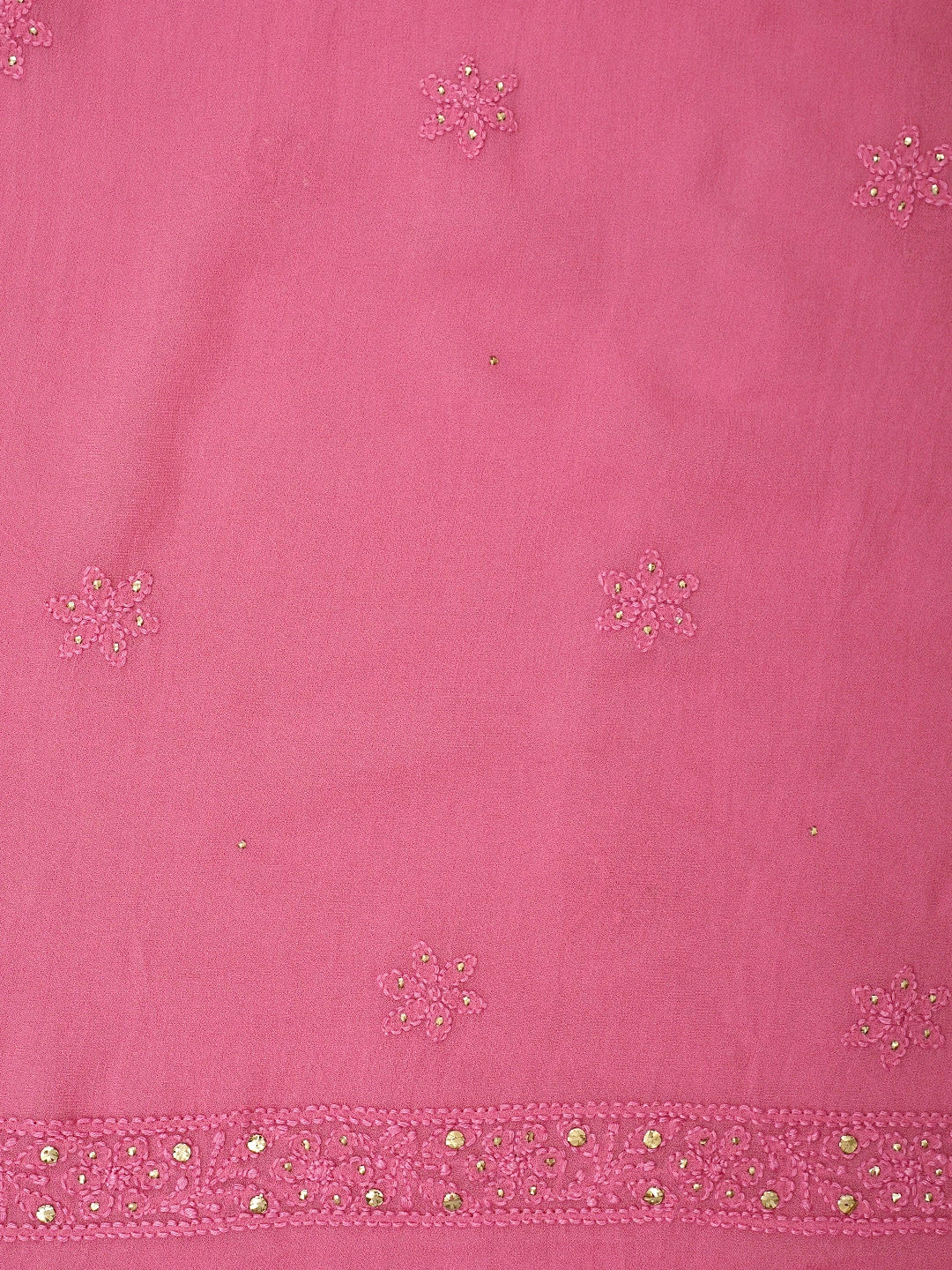 Ada Hand Embroidered Rose Pink Viscose Georgette Lucknowi Chikankari Unstitched Kurta Dupatta Set With Muqaish Work 01A802246