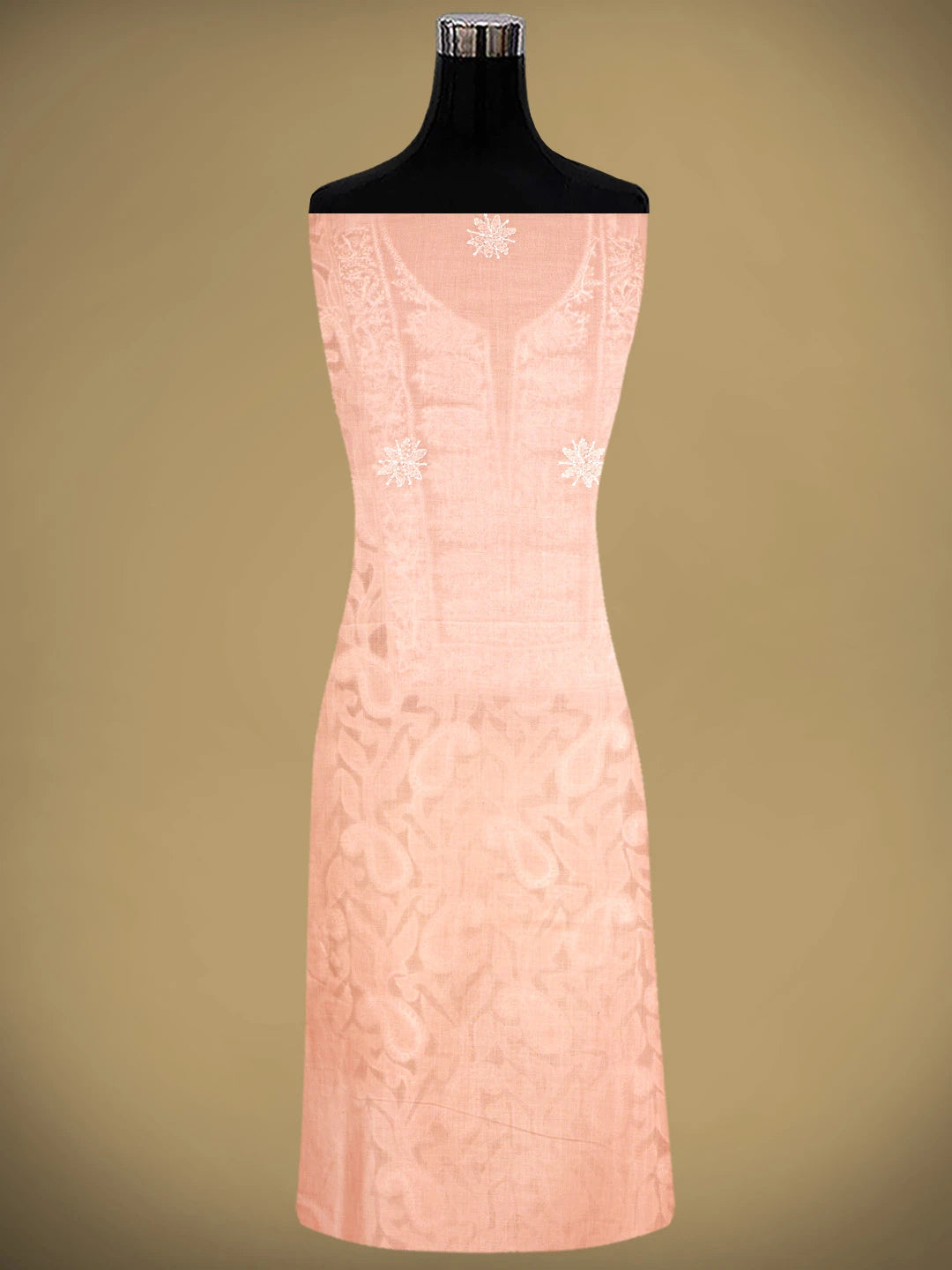 Ada Hand Embroidered Peach Cotton Lucknowi Chikankari Unstitched Suit Piece 01A821973
