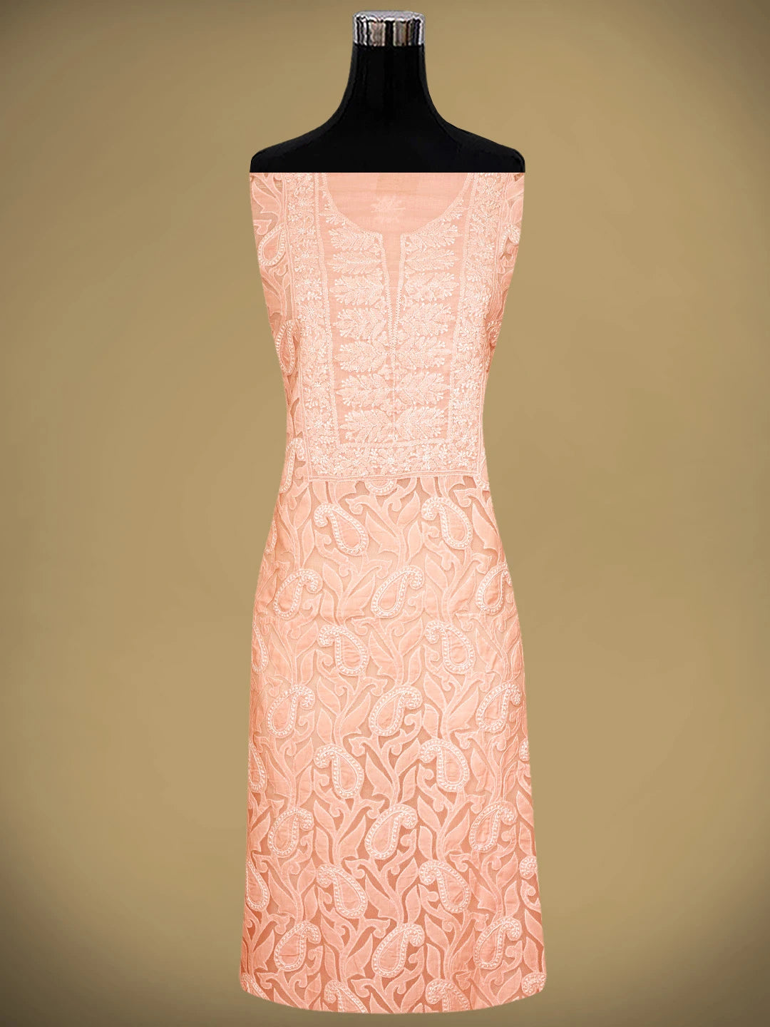 Ada Hand Embroidered Peach Cotton Lucknowi Chikankari Unstitched Suit Piece 01A821973