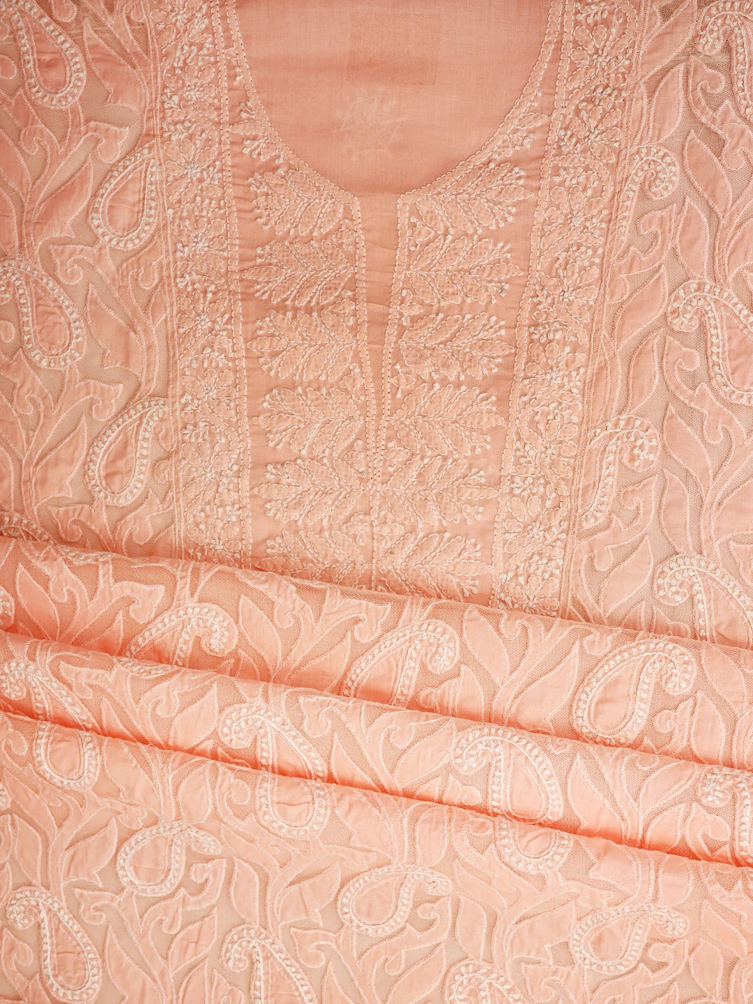 Ada Hand Embroidered Peach Cotton Lucknowi Chikankari Unstitched Suit Piece 01A821973
