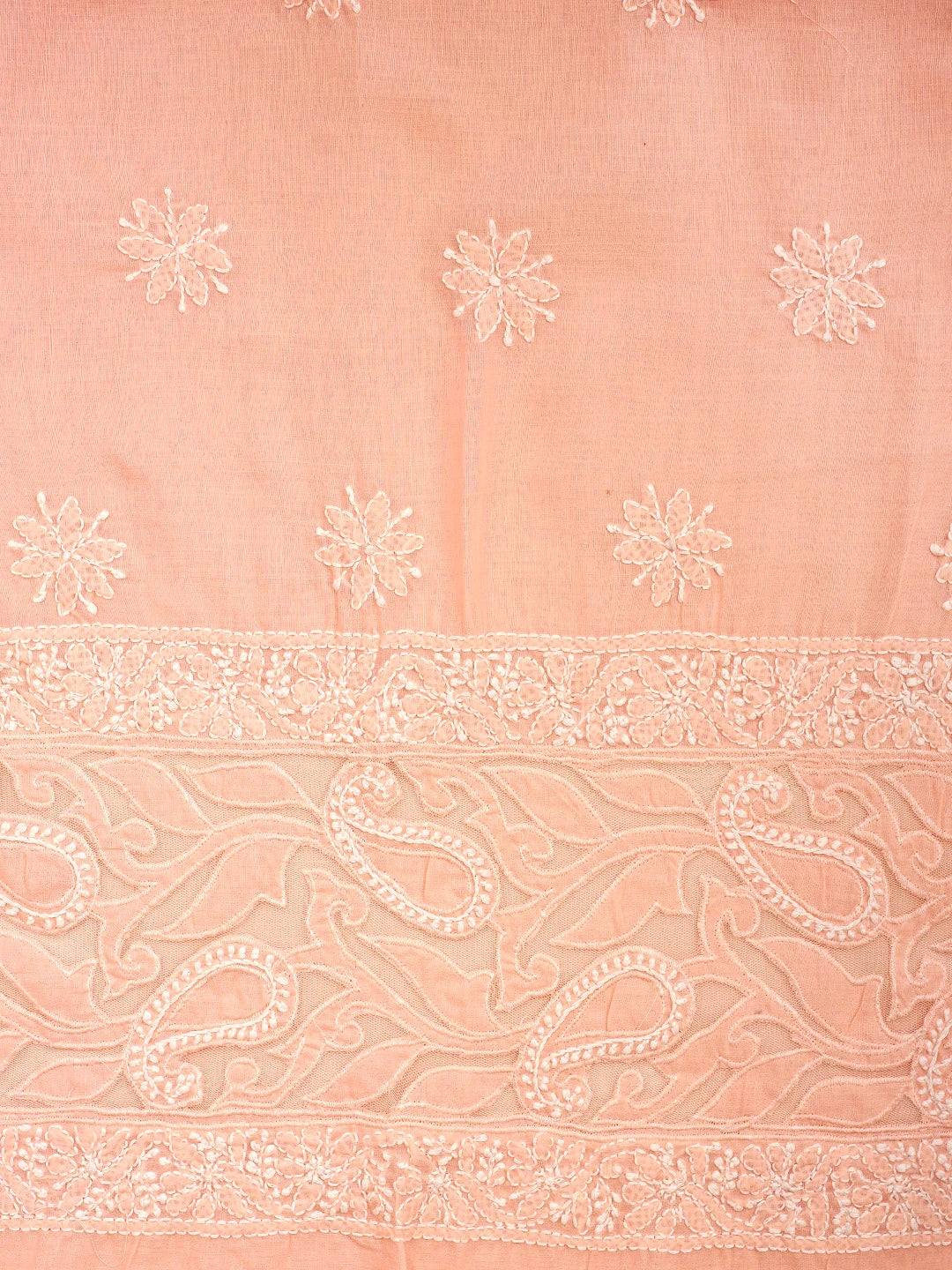 Ada Hand Embroidered Peach Cotton Lucknowi Chikankari Unstitched Suit Piece 01A821973