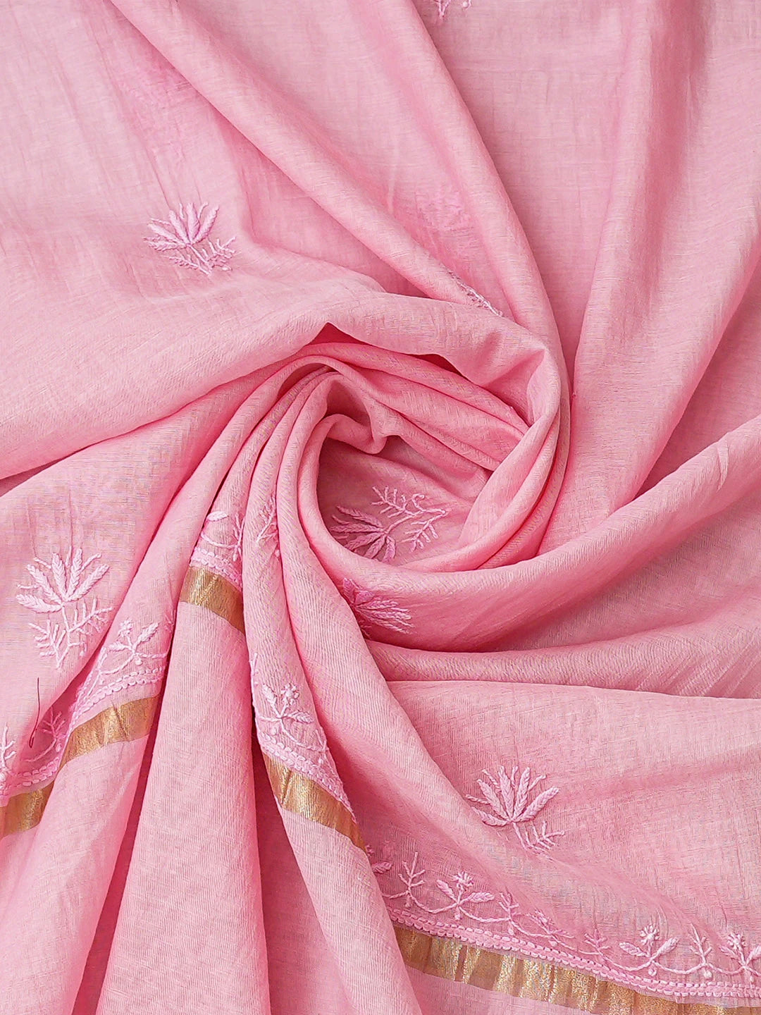Ada Hand Embroidered Pink Chanderi Lucknowi Chikankari Semi Stitched Kurta Dupatta Set 01A873212
