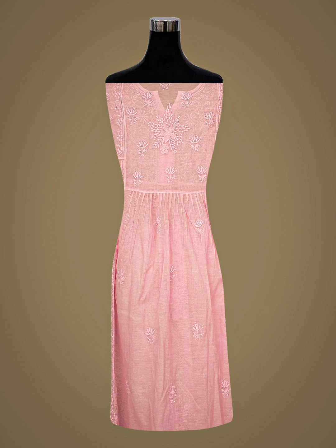 Ada Hand Embroidered Pink Chanderi Lucknowi Chikankari Semi Stitched Kurta Dupatta Set 01A873212
