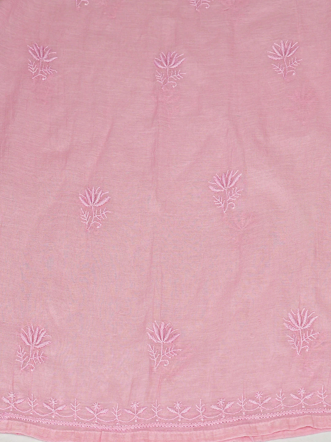 Ada Hand Embroidered Pink Chanderi Lucknowi Chikankari Semi Stitched Kurta Dupatta Set 01A873212
