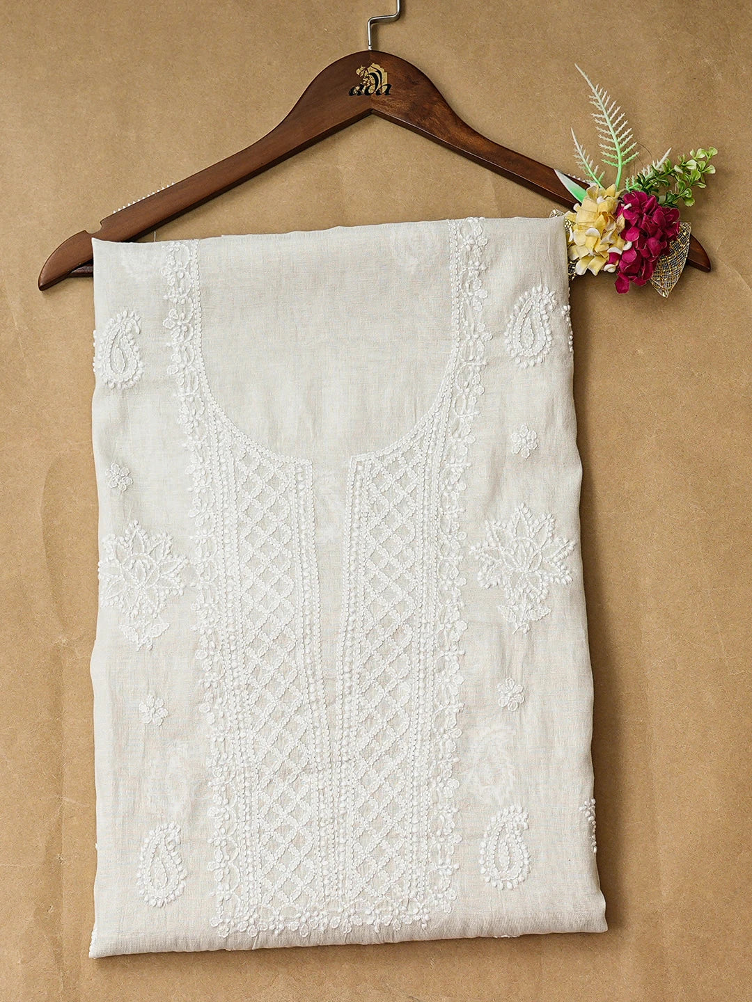 Ada Hand Embroidered Grey Tissue Lucknowi Chikankari Unstitched Kurta Piece 01A783184
