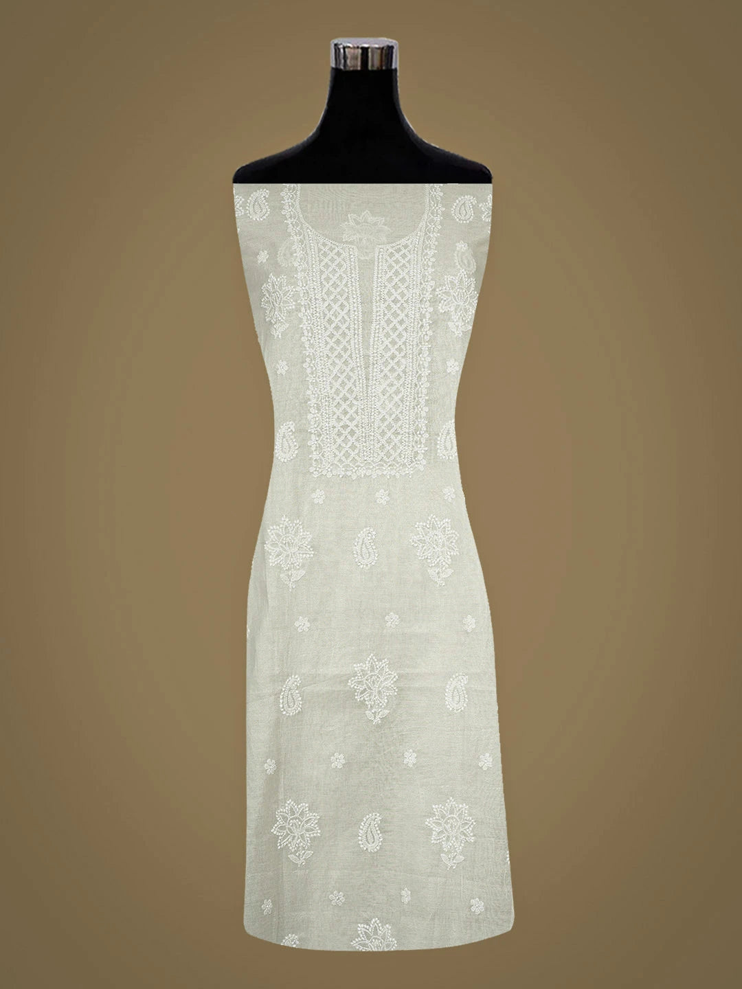 Ada Hand Embroidered Grey Tissue Lucknowi Chikankari Unstitched Kurta Piece 01A783184