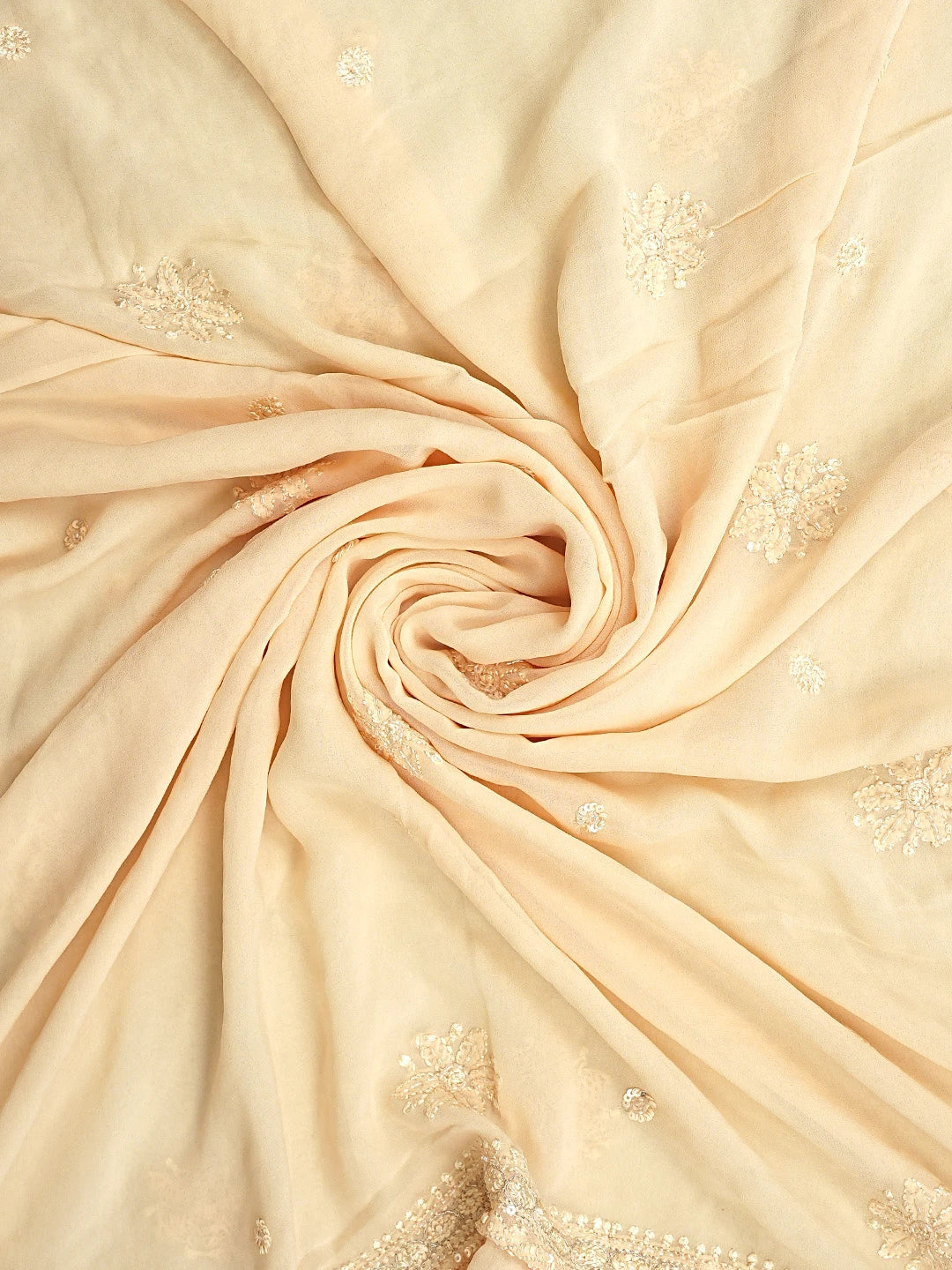 Ada Hand Embroidered Light Peach Viscose Georgette Lucknowi Chikankari Unstitched Kurta Dupatta Set With Sequinned Work 01A724589