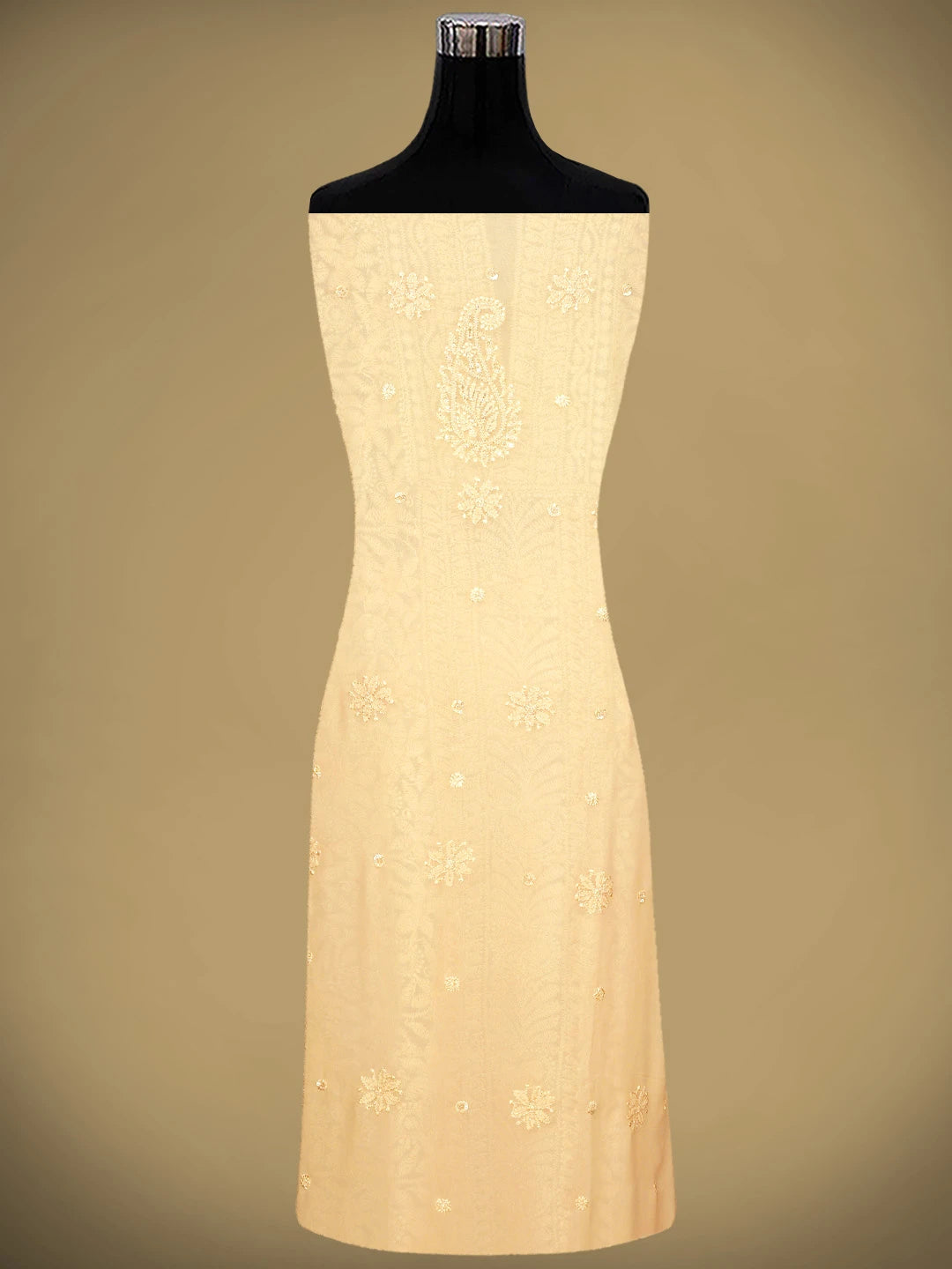 Ada Hand Embroidered Light Peach Viscose Georgette Lucknowi Chikankari Unstitched Kurta Dupatta Set With Sequinned Work 01A724589