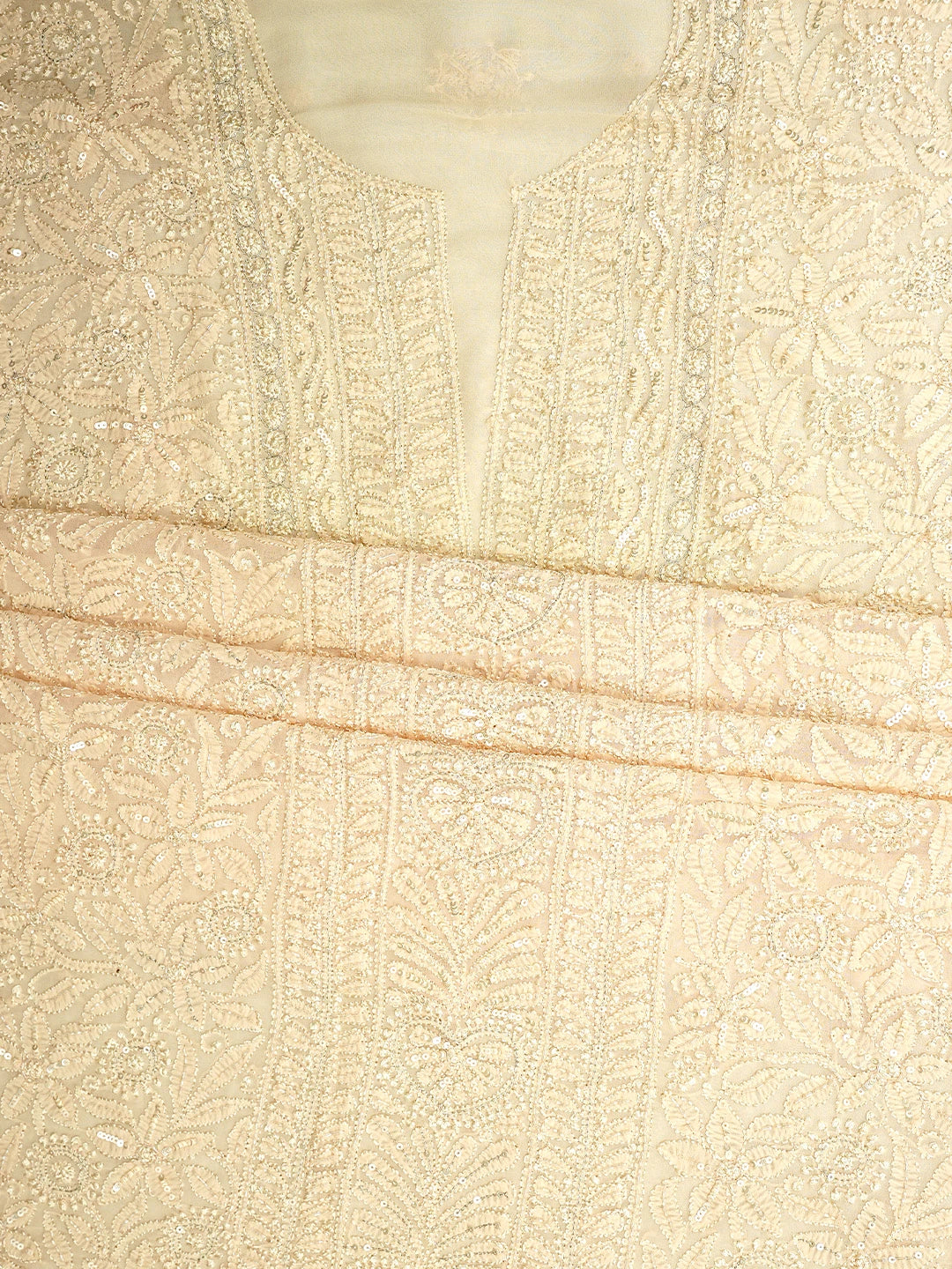 Ada Hand Embroidered Light Peach Viscose Georgette Lucknowi Chikankari Unstitched Kurta Dupatta Set With Sequinned Work 01A724589