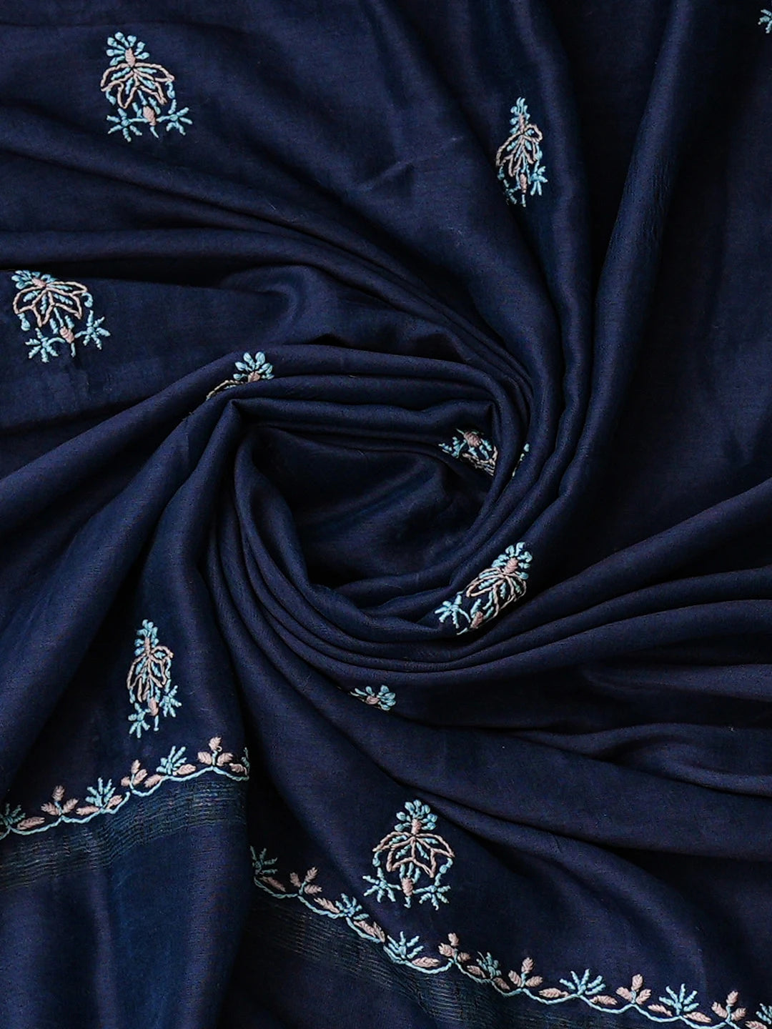 Ada Hand Embroidered Navy Blue Chanderi Lucknowi Chikankari Unstitched Kurta Dupatta Set 01A923183