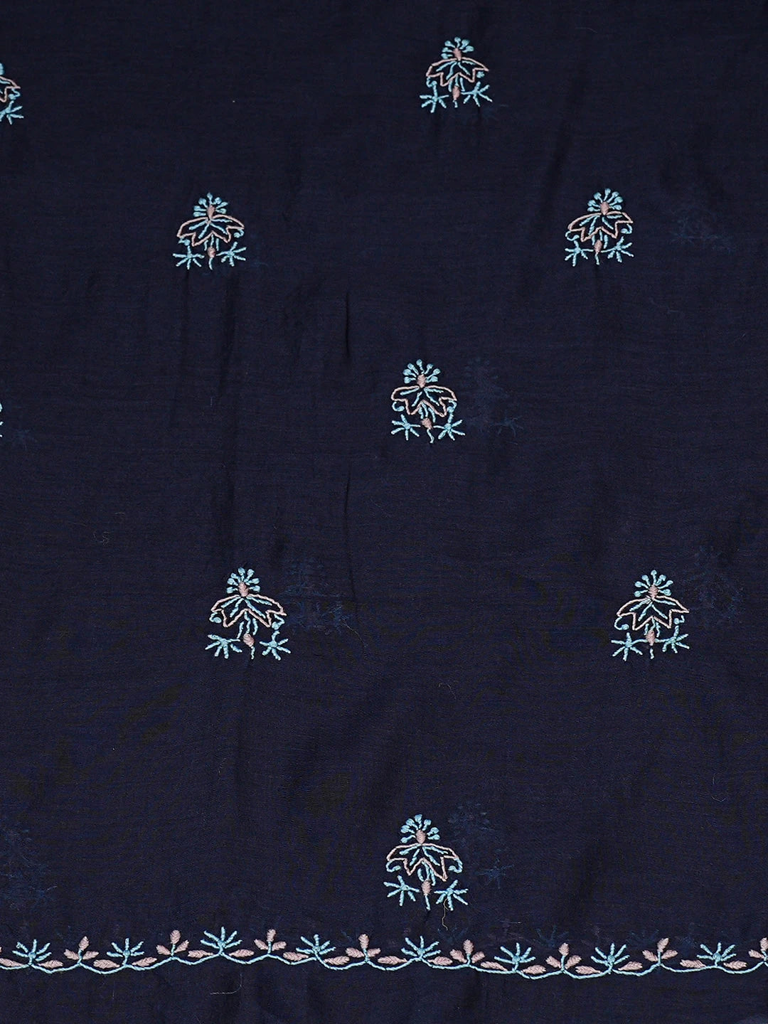 Ada Hand Embroidered Navy Blue Chanderi Lucknowi Chikankari Unstitched Kurta Dupatta Set 01A923183