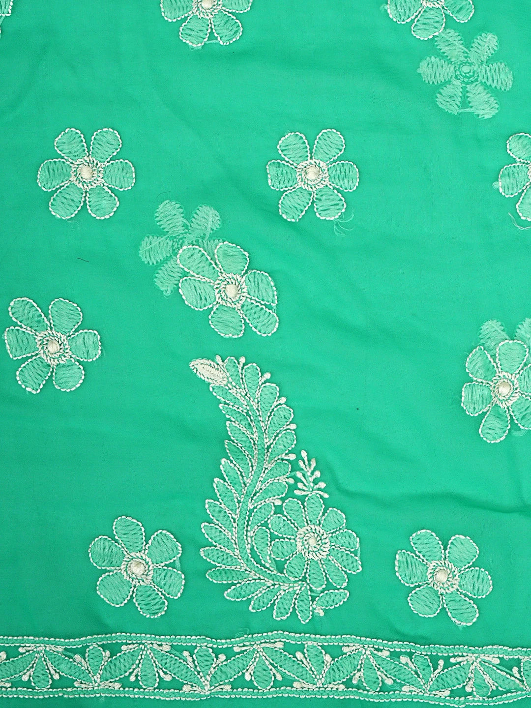 Ada Hand Embroidered Rama Green Georgette Lucknowi Chikankari Unstitched Suit Piece 01A780078