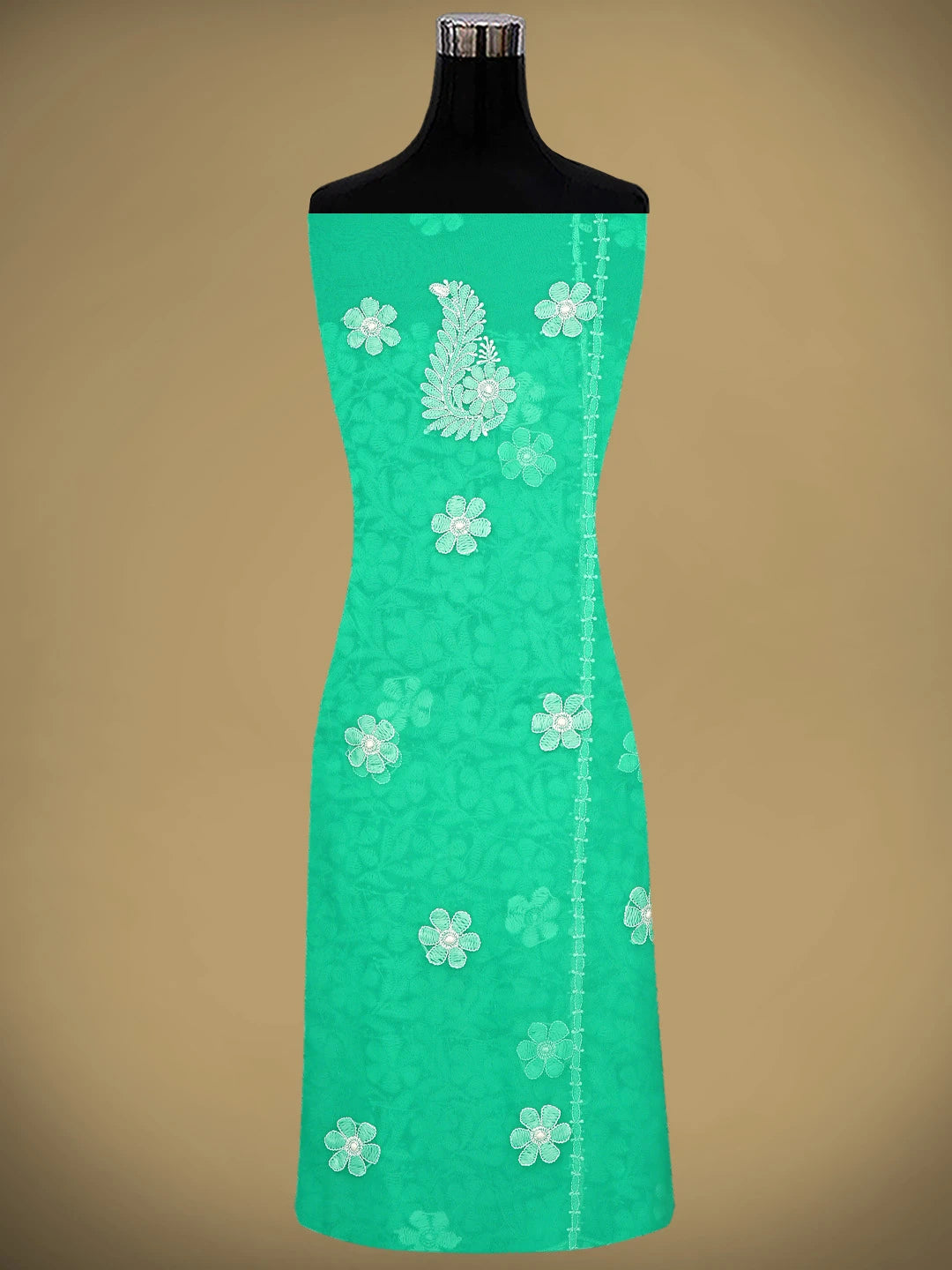 Ada Hand Embroidered Rama Green Georgette Lucknowi Chikankari Unstitched Suit Piece 01A780078