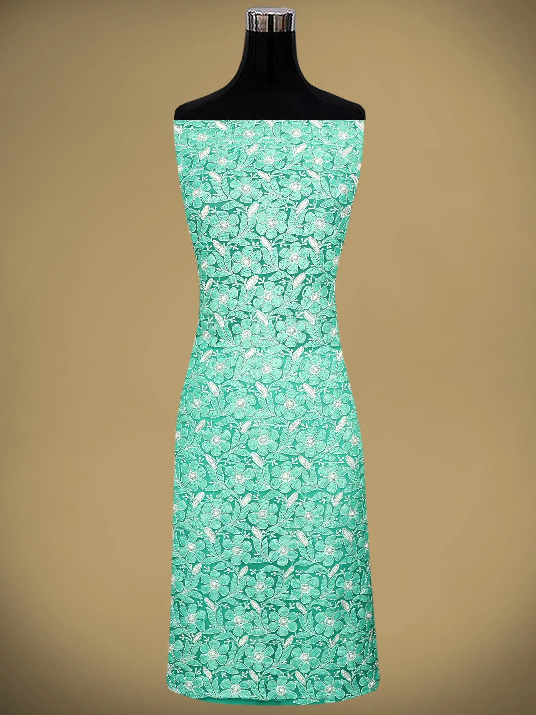 Ada Hand Embroidered Rama Green Georgette Lucknowi Chikankari Unstitched Suit Piece 01A780078