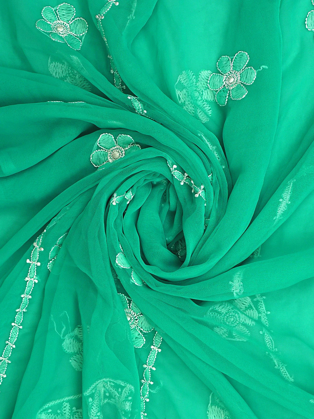 Ada Hand Embroidered Rama Green Georgette Lucknowi Chikankari Unstitched Suit Piece 01A780078
