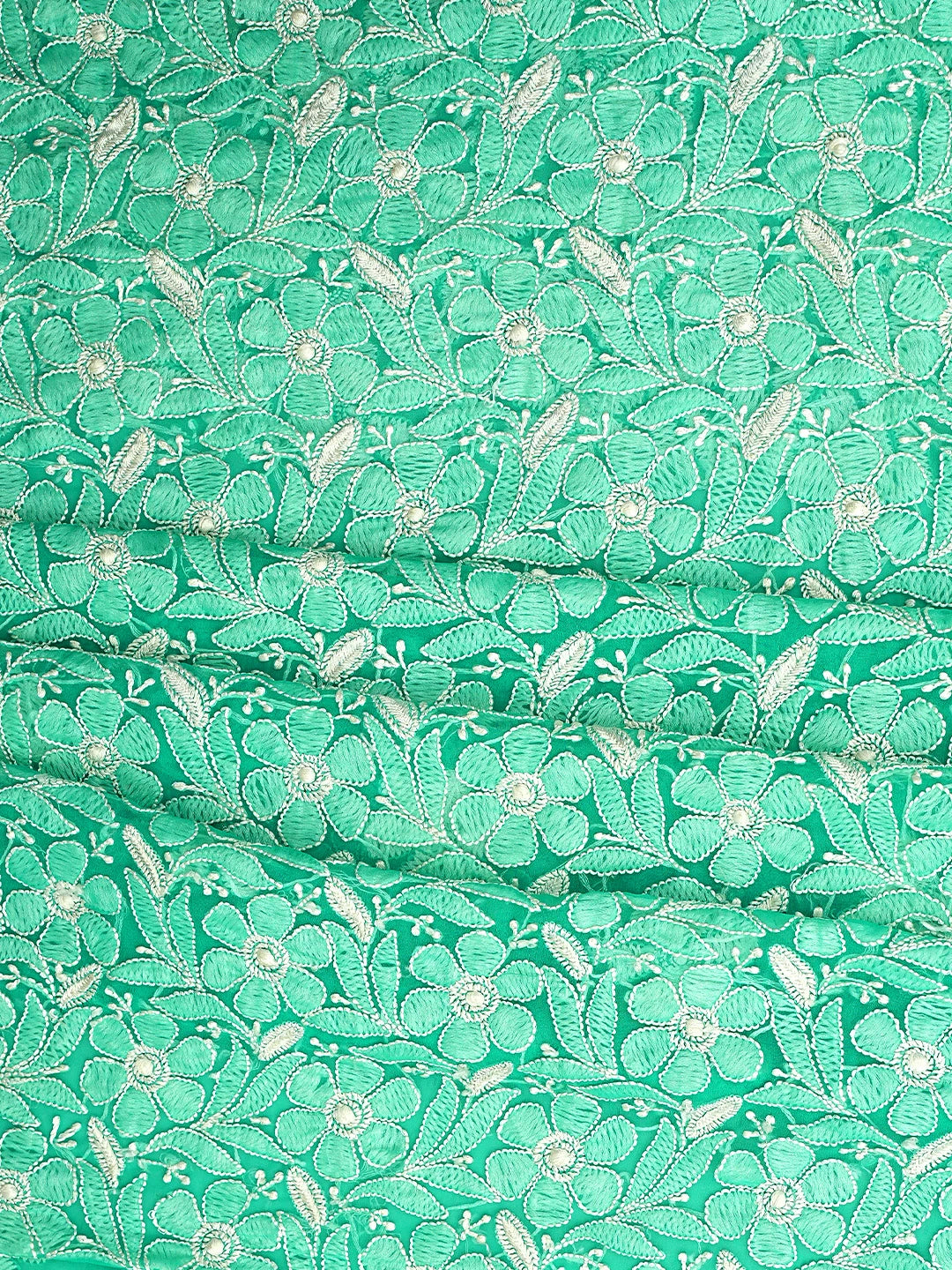 Ada Hand Embroidered Rama Green Georgette Lucknowi Chikankari Unstitched Suit Piece 01A780078