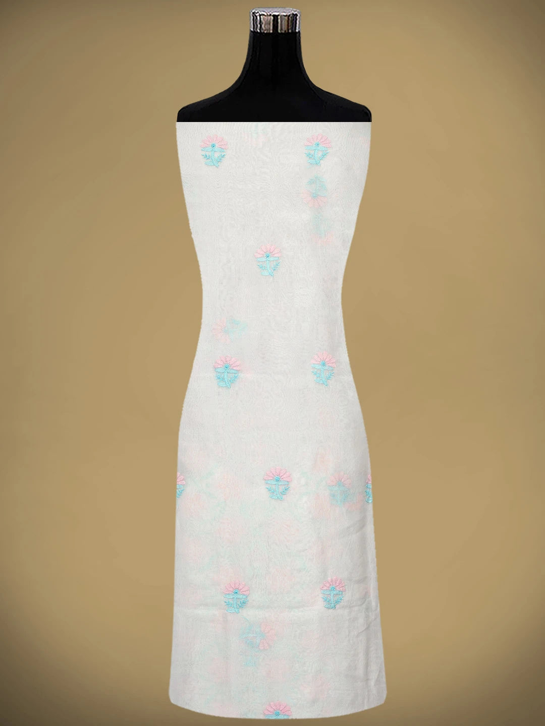 Ada Hand Embroidered Beige Organza Lucknowi Chikankari Unstitched Kurta Dupatta Set 01A877584