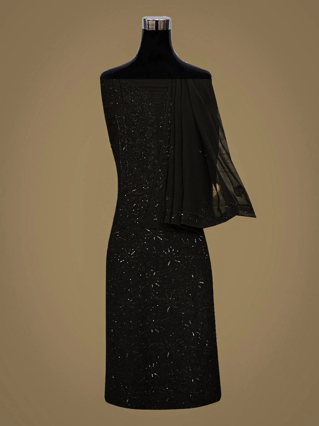 Ada Hand Embroidered Black Viscose Georgette Lucknowi Chikankari Unstitched Kurta Dupatta Set With Cutdana Work A622137