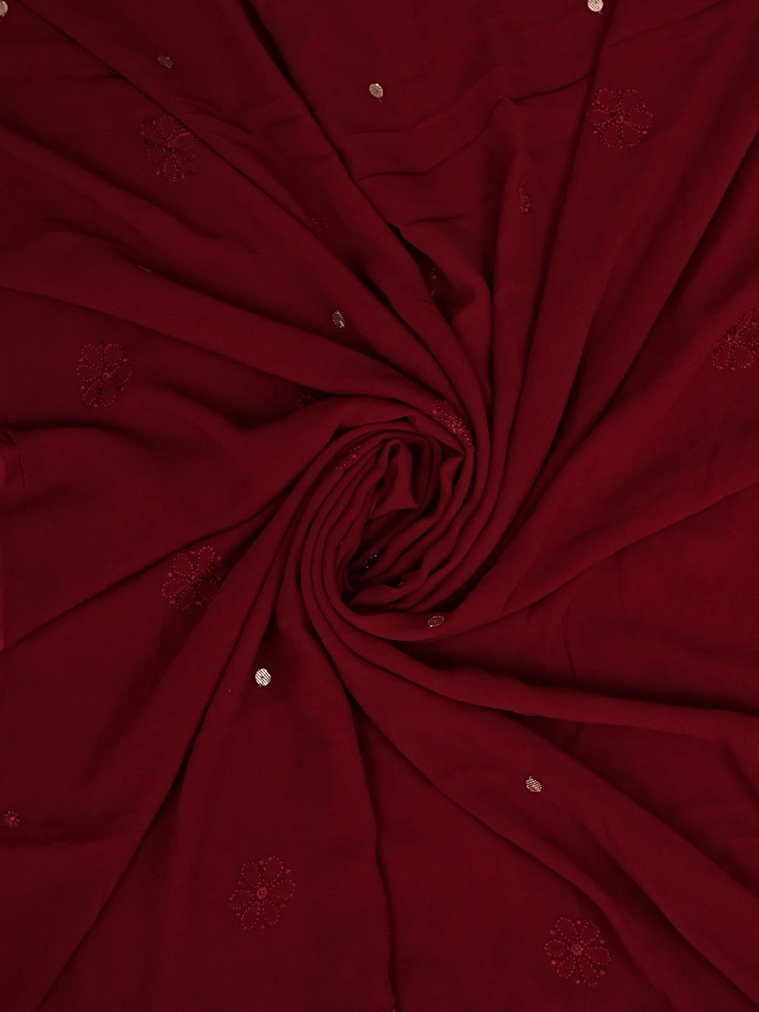 Ada Hand Embroidered Maroon Viscose Georgette Lucknowi Chikankari UnStitched Kurta Dupatta Set With Gota Patti Work 01A933452