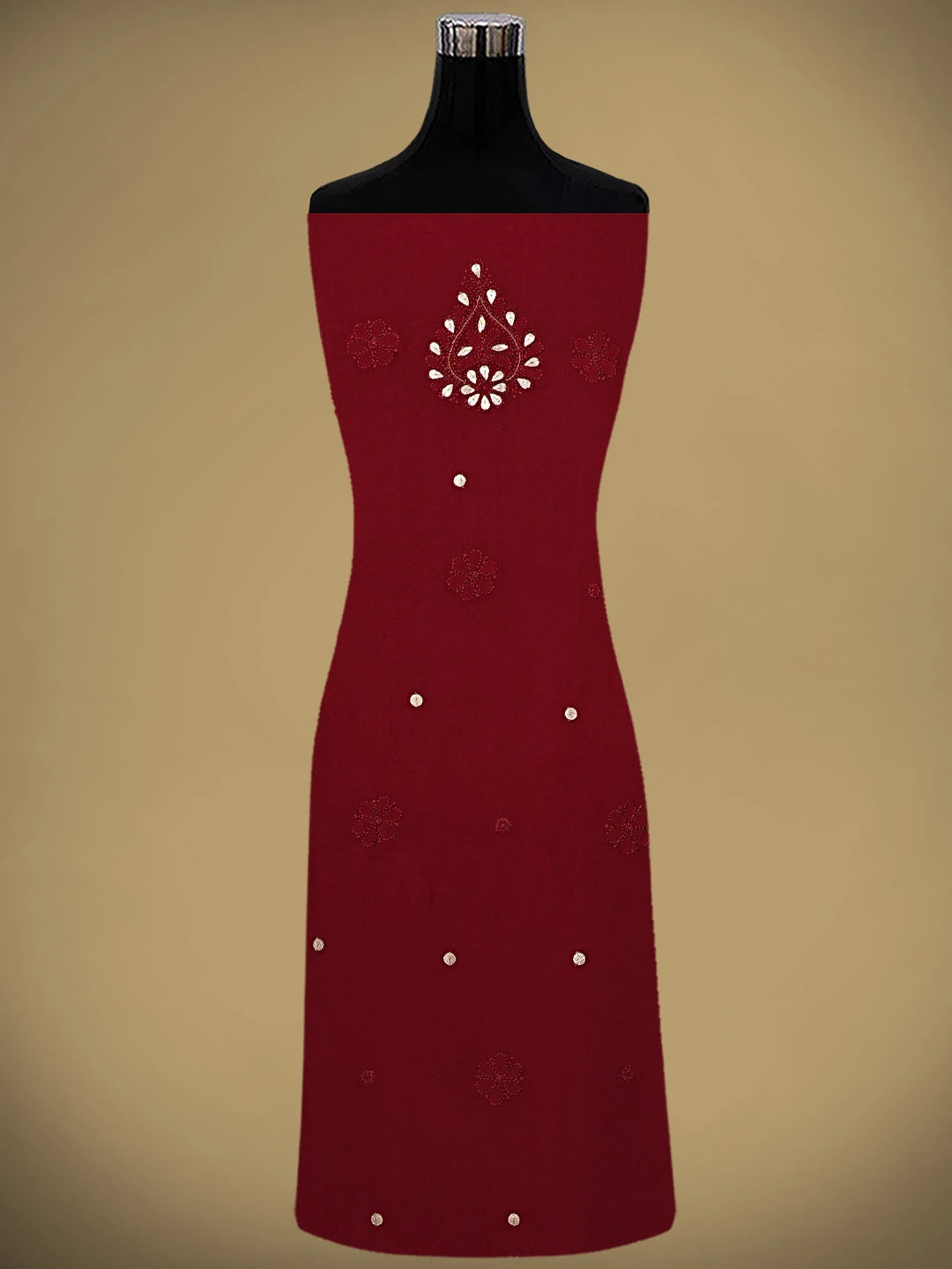 Ada Hand Embroidered Maroon Viscose Georgette Lucknowi Chikankari UnStitched Kurta Dupatta Set With Gota Patti Work 01A933452