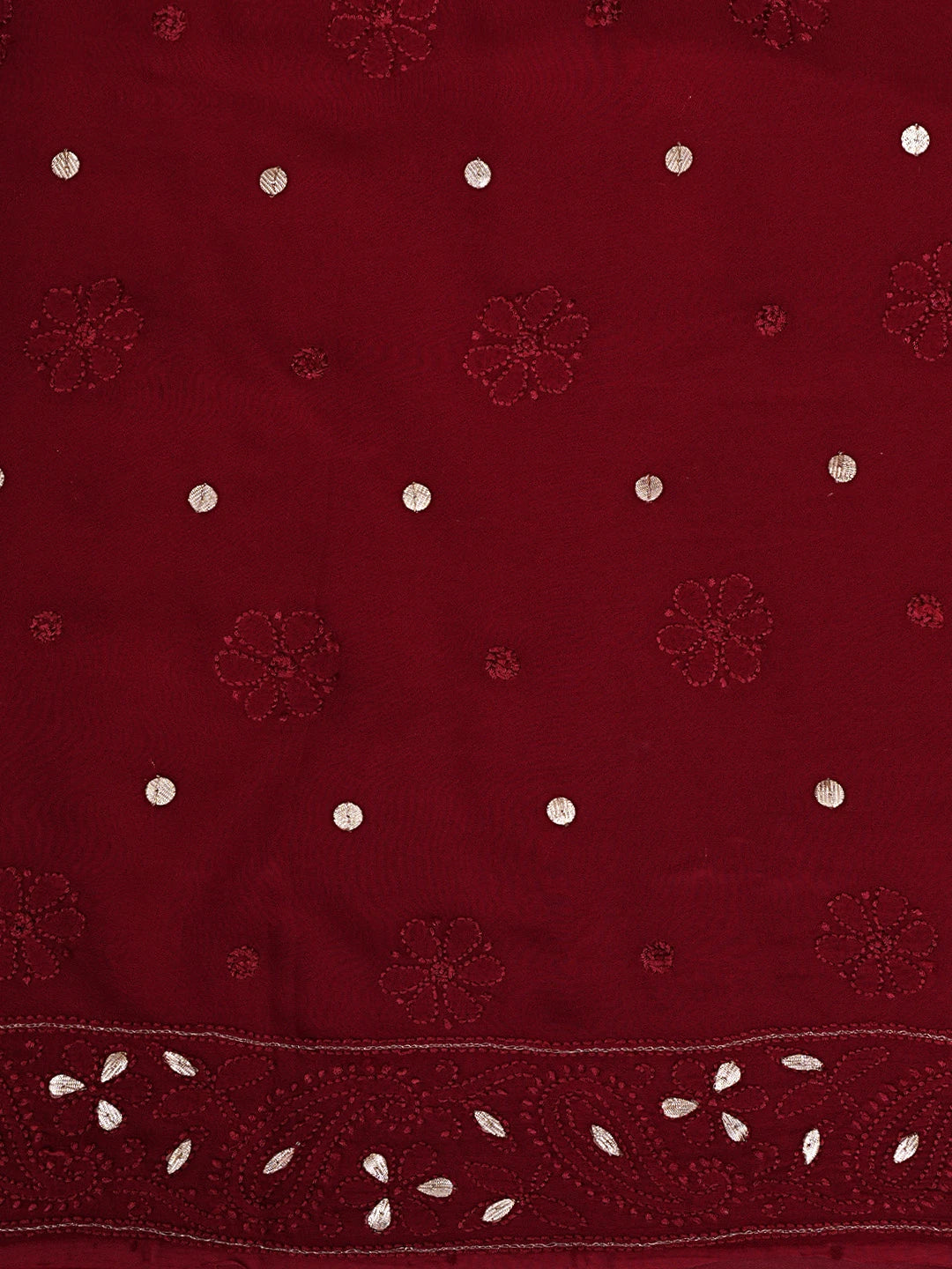 Ada Hand Embroidered Maroon Viscose Georgette Lucknowi Chikankari UnStitched Kurta Dupatta Set With Gota Patti Work 01A933452