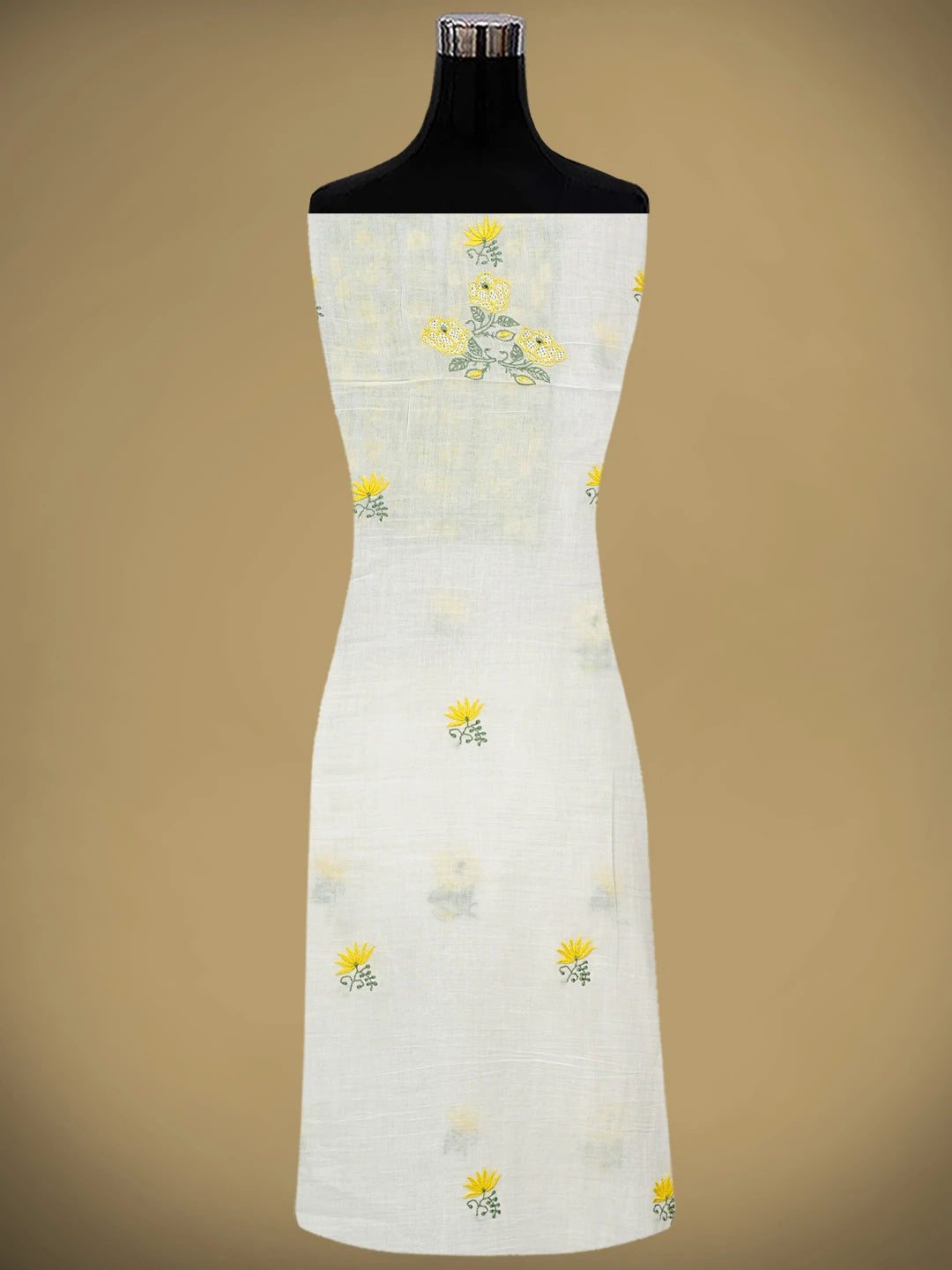 Ada Hand Embroidered Cream Chanderi Lucknowi Chikankari Unstitched Kurta Dupatta Set 01A948905