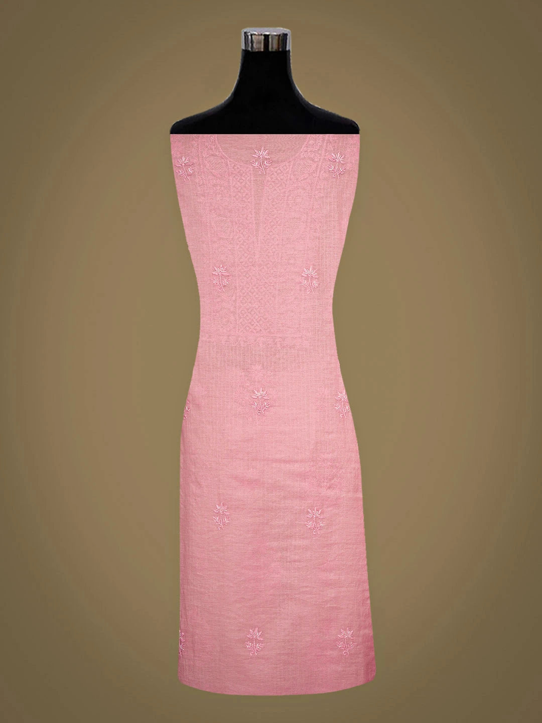 Ada Hand Embroidered Pink Chanderi Lucknowi Chikankari Unstitched Kurta Dupatta Set With Cutdana Work 01A762768