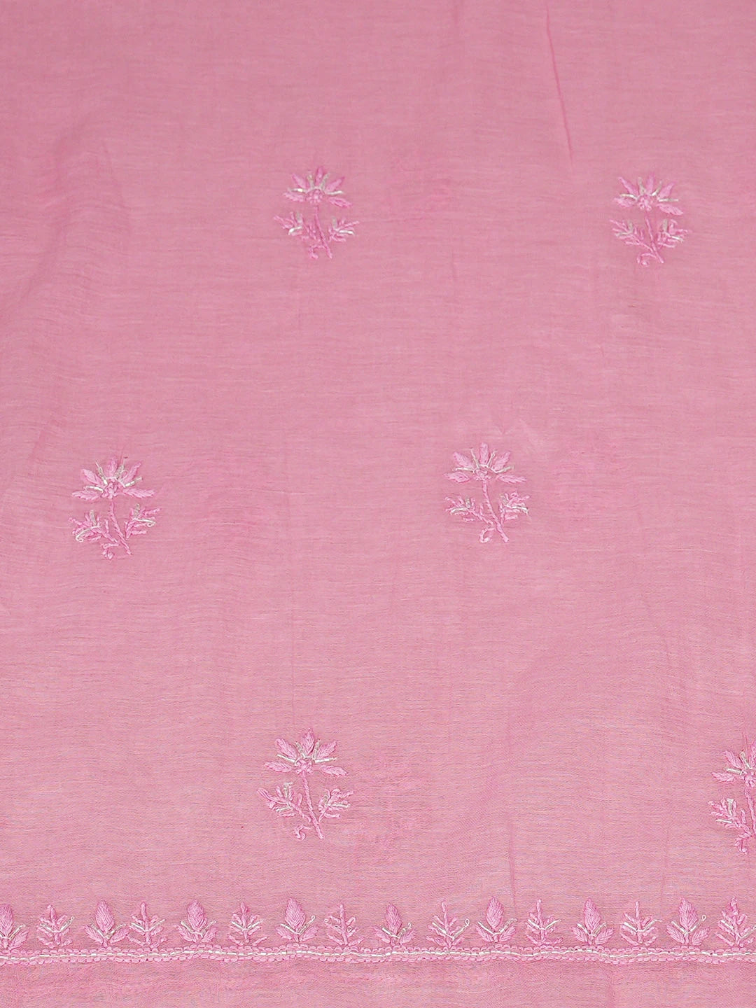 Ada Hand Embroidered Pink Chanderi Lucknowi Chikankari Unstitched Kurta Dupatta Set With Cutdana Work 01A762768