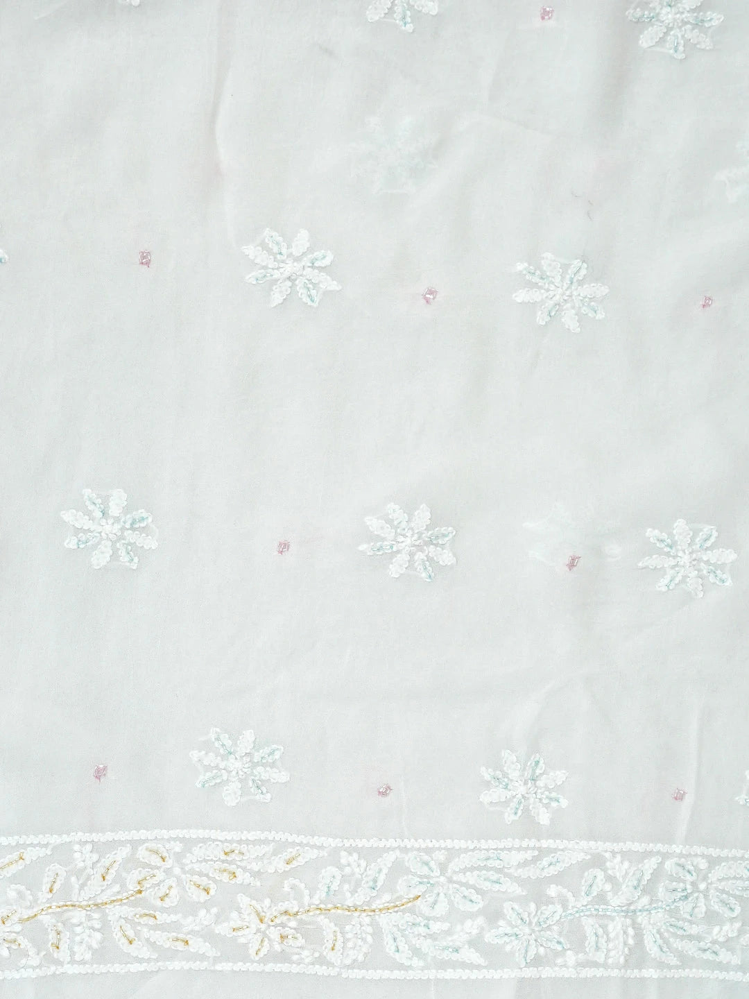 Ada Hand Embroidered White Viscose Georgette Lucknowi Chikankari Unstitched Kurta Dupatta Set With Cutdana Work 01A948013