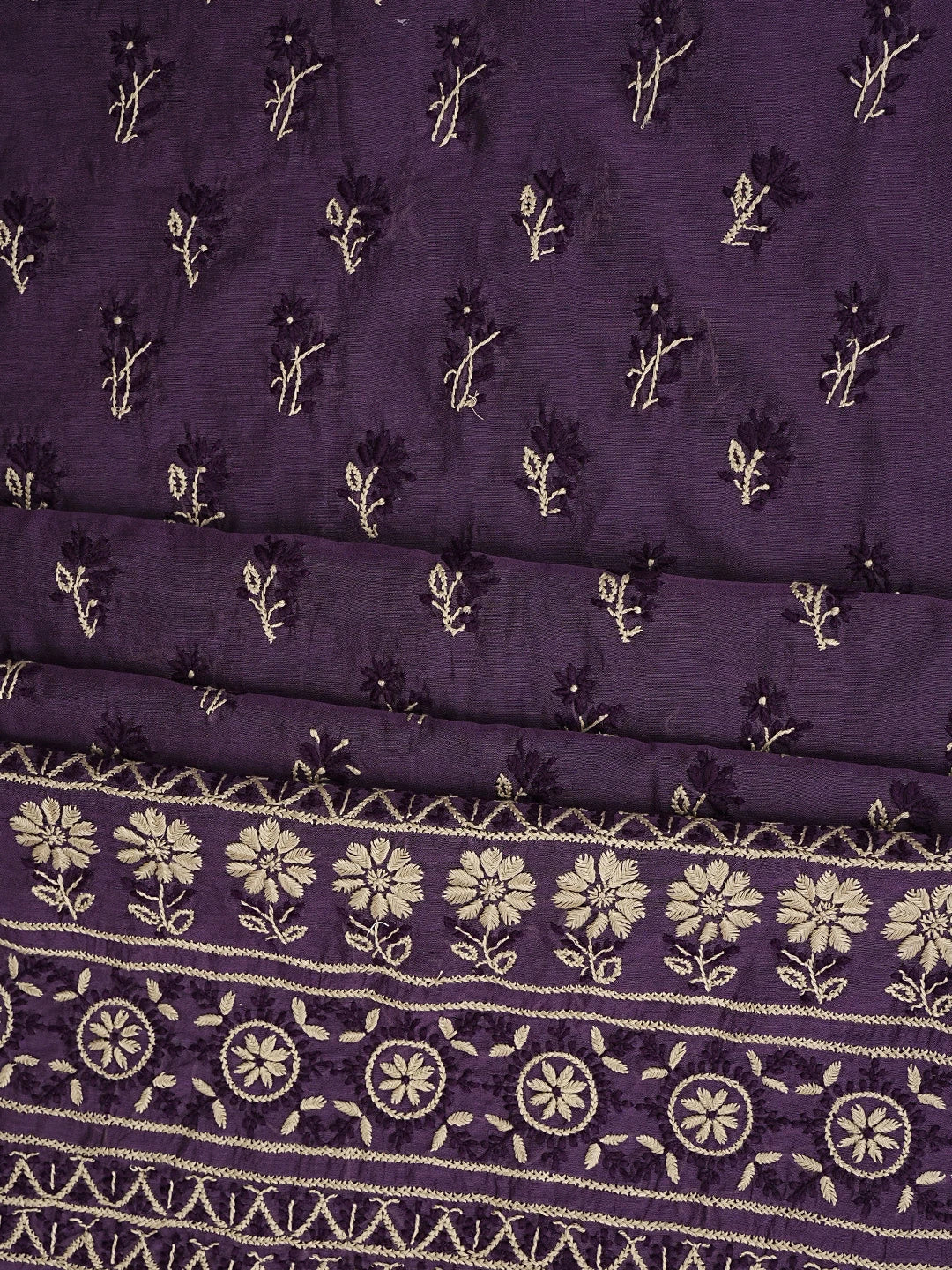 Ada Hand Embroidered Purple Chanderi Lucknowi Chikankari Unstitched Kurta Dupatta Set 01A945668