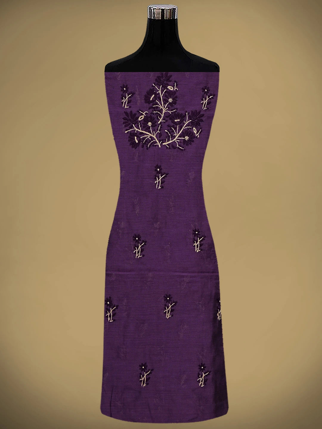 Ada Hand Embroidered Purple Chanderi Lucknowi Chikankari Unstitched Kurta Dupatta Set 01A945668