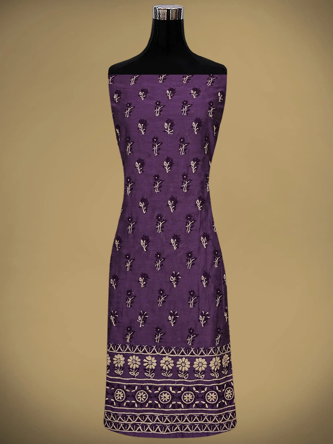 Ada Hand Embroidered Purple Chanderi Lucknowi Chikankari Unstitched Kurta Dupatta Set 01A945668