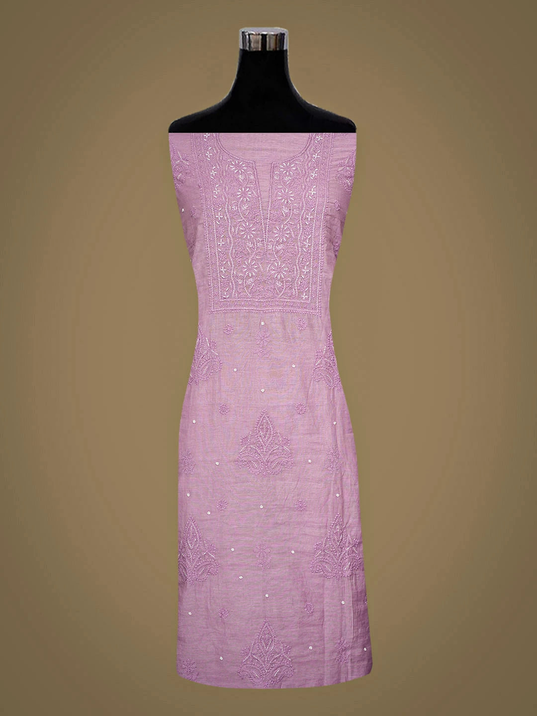 Ada Hand Embroidered Lavender Chanderi Lucknowi Chikankari Unstitched Kurta Dupatta Set With Cutdana Work 01A922159