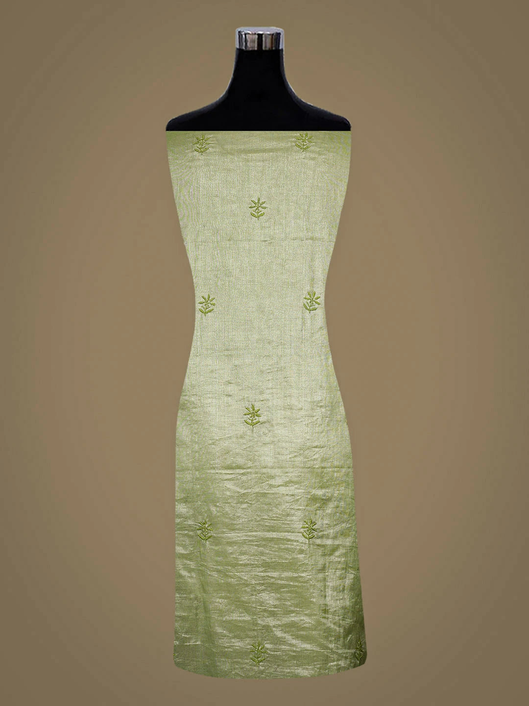 Ada Hand Embroidered Pista Green Tissue Lucknowi Chikankari Unstitched Kurta Dupatta Set 01A901634