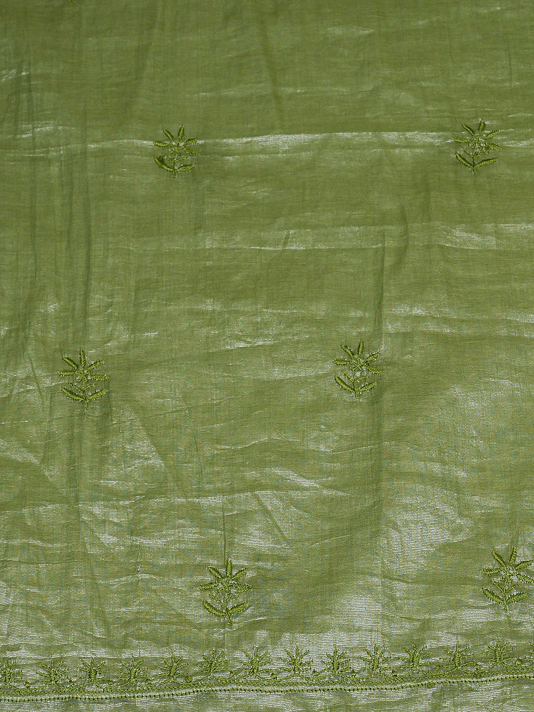 Ada Hand Embroidered Pista Green Tissue Lucknowi Chikankari Unstitched Kurta Dupatta Set 01A901634