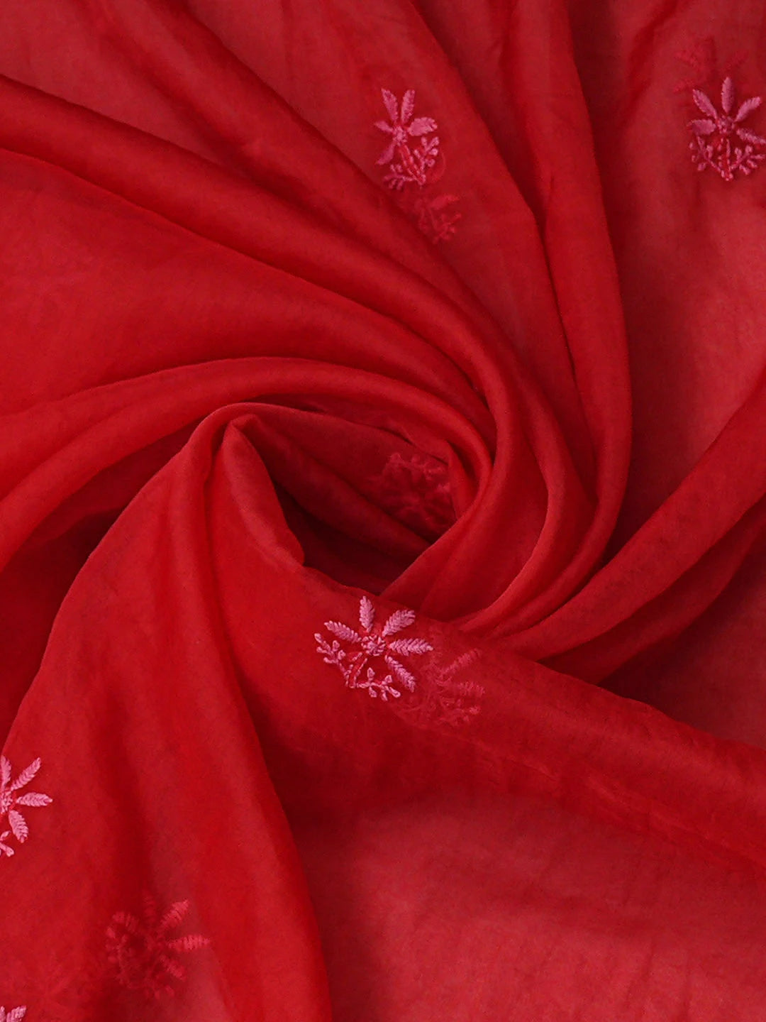 Ada Hand Embroidered Red Organza Lucknowi Chikankari Unstitched Kurta Dupatta Set 01A907767