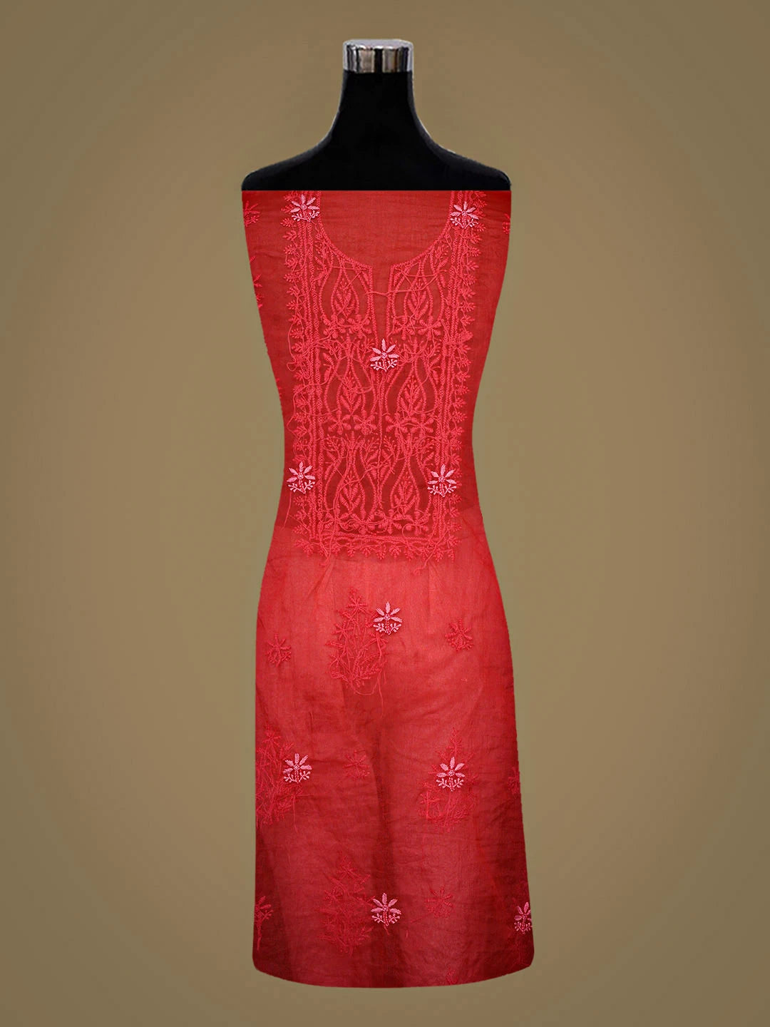 Ada Hand Embroidered Red Organza Lucknowi Chikankari Unstitched Kurta Dupatta Set 01A907767