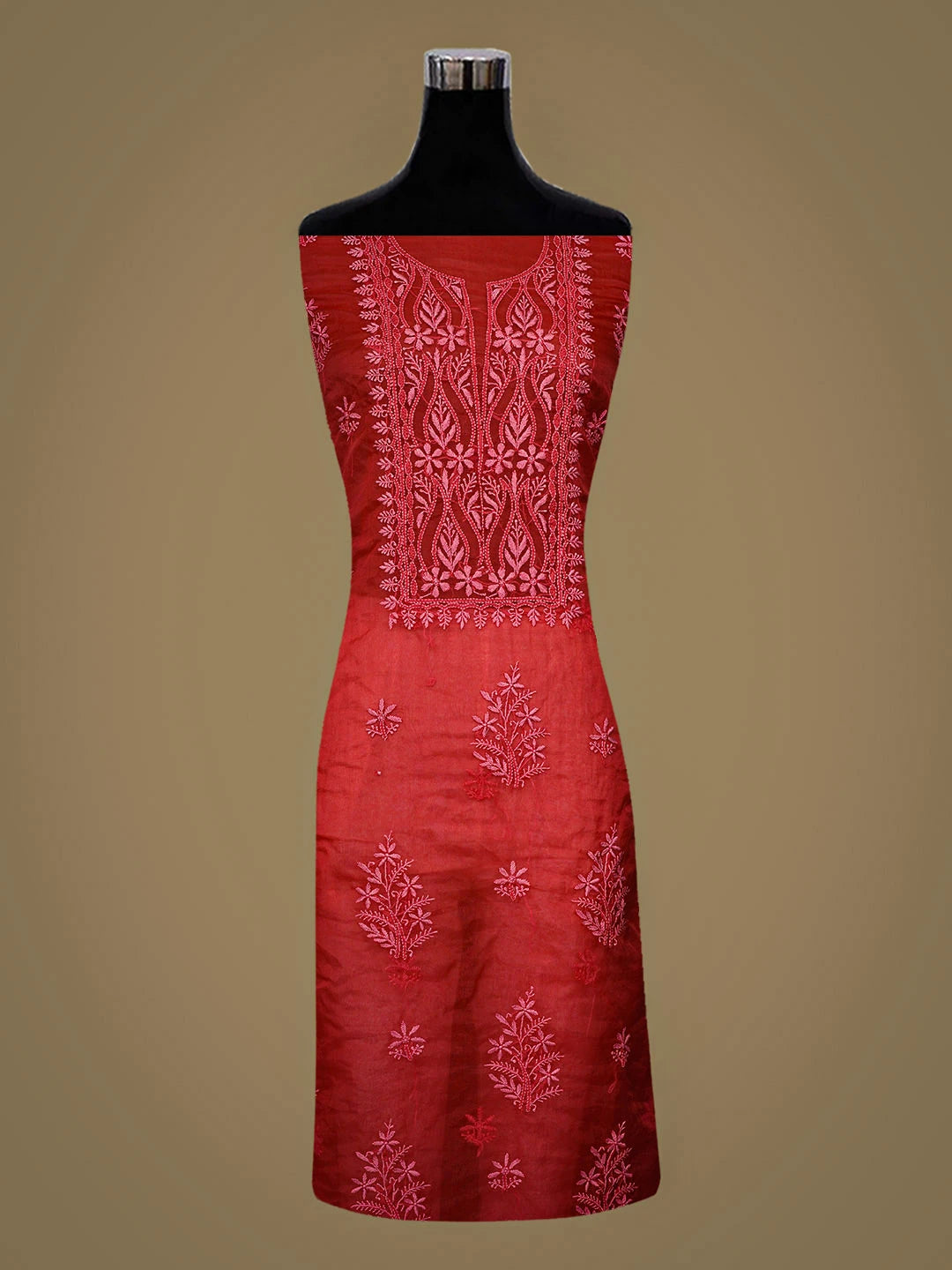 Ada Hand Embroidered Red Organza Lucknowi Chikankari Unstitched Kurta Dupatta Set 01A907767