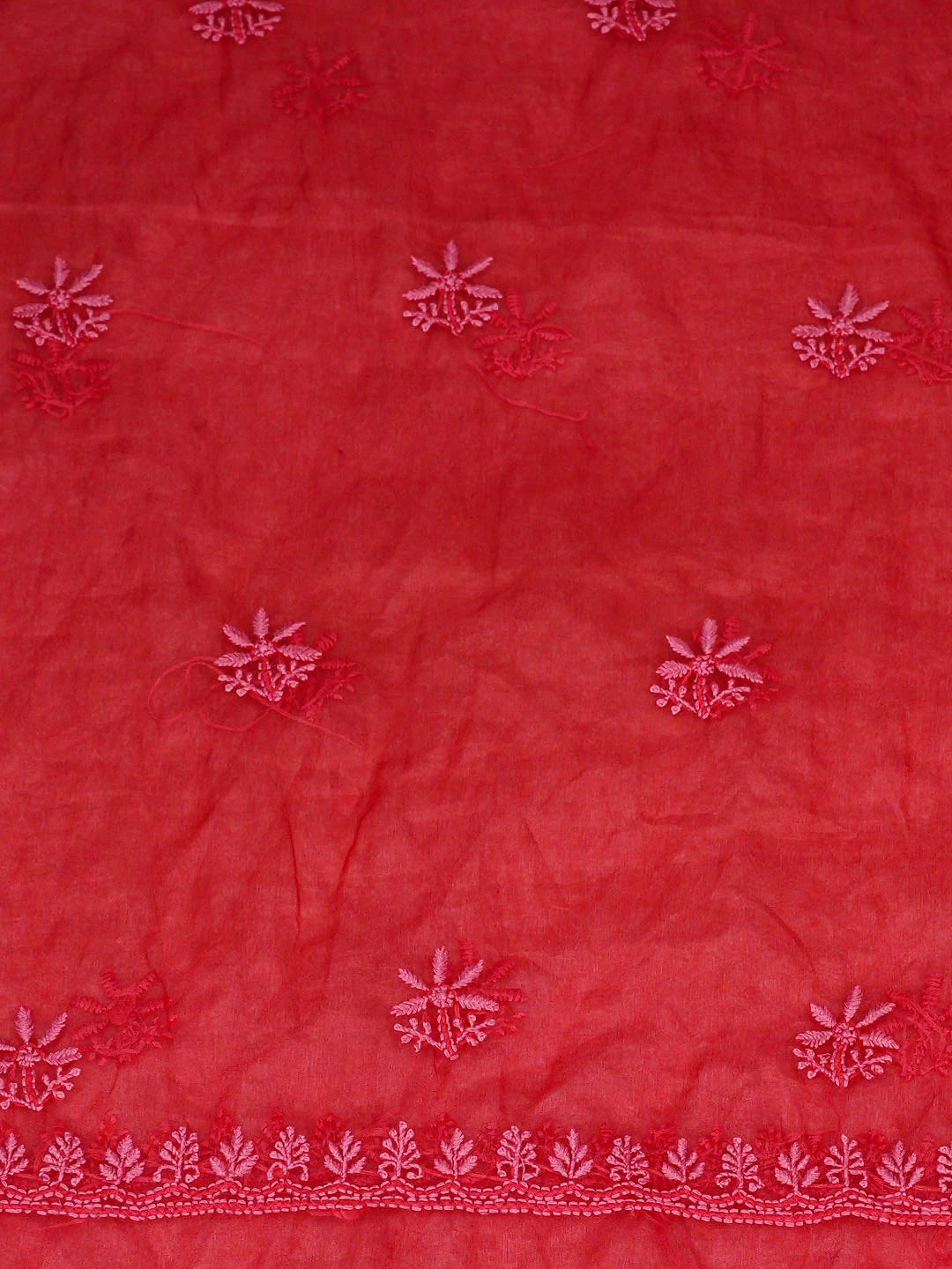 Ada Hand Embroidered Red Organza Lucknowi Chikankari Unstitched Kurta Dupatta Set 01A907767