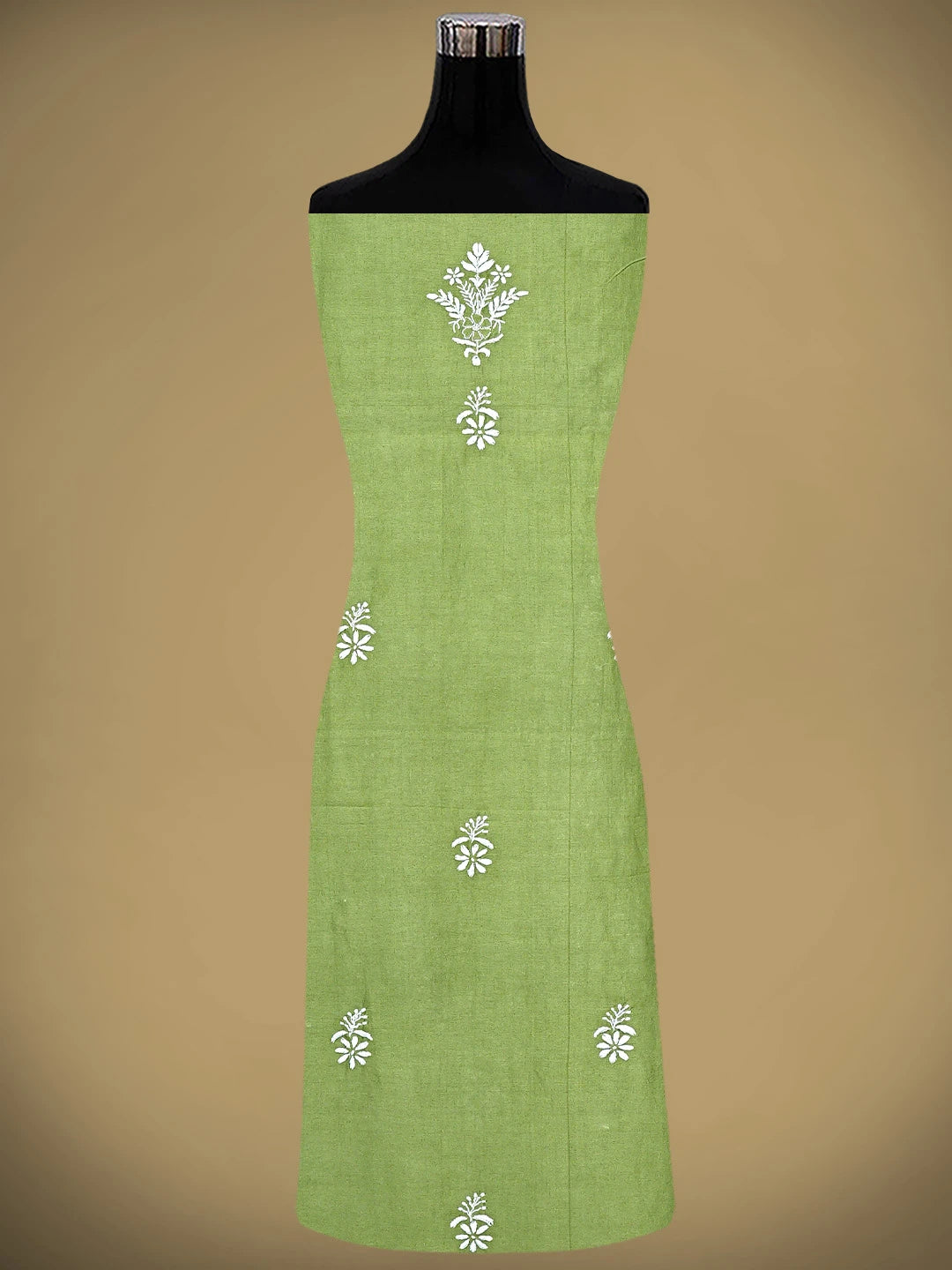 Ada Hand Embroidered Mehandi Green Chanderi Lucknowi Chikankari Unstitched Suit Piece 01A791846