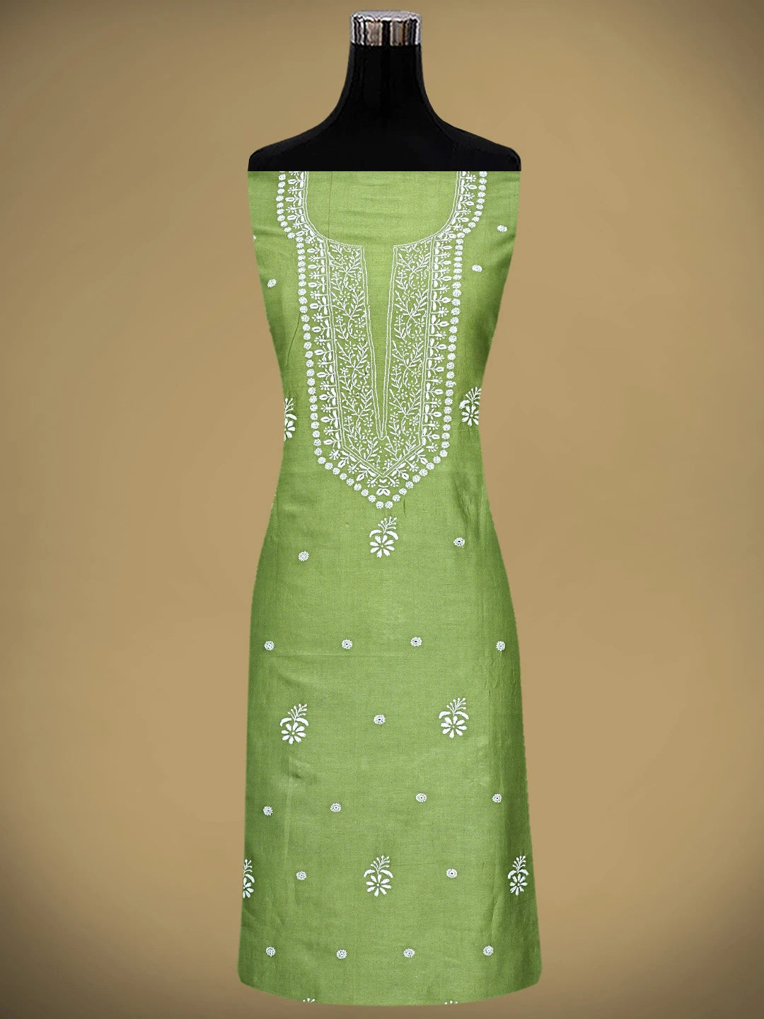 Ada Hand Embroidered Mehandi Green Chanderi Lucknowi Chikankari Unstitched Suit Piece 01A791846