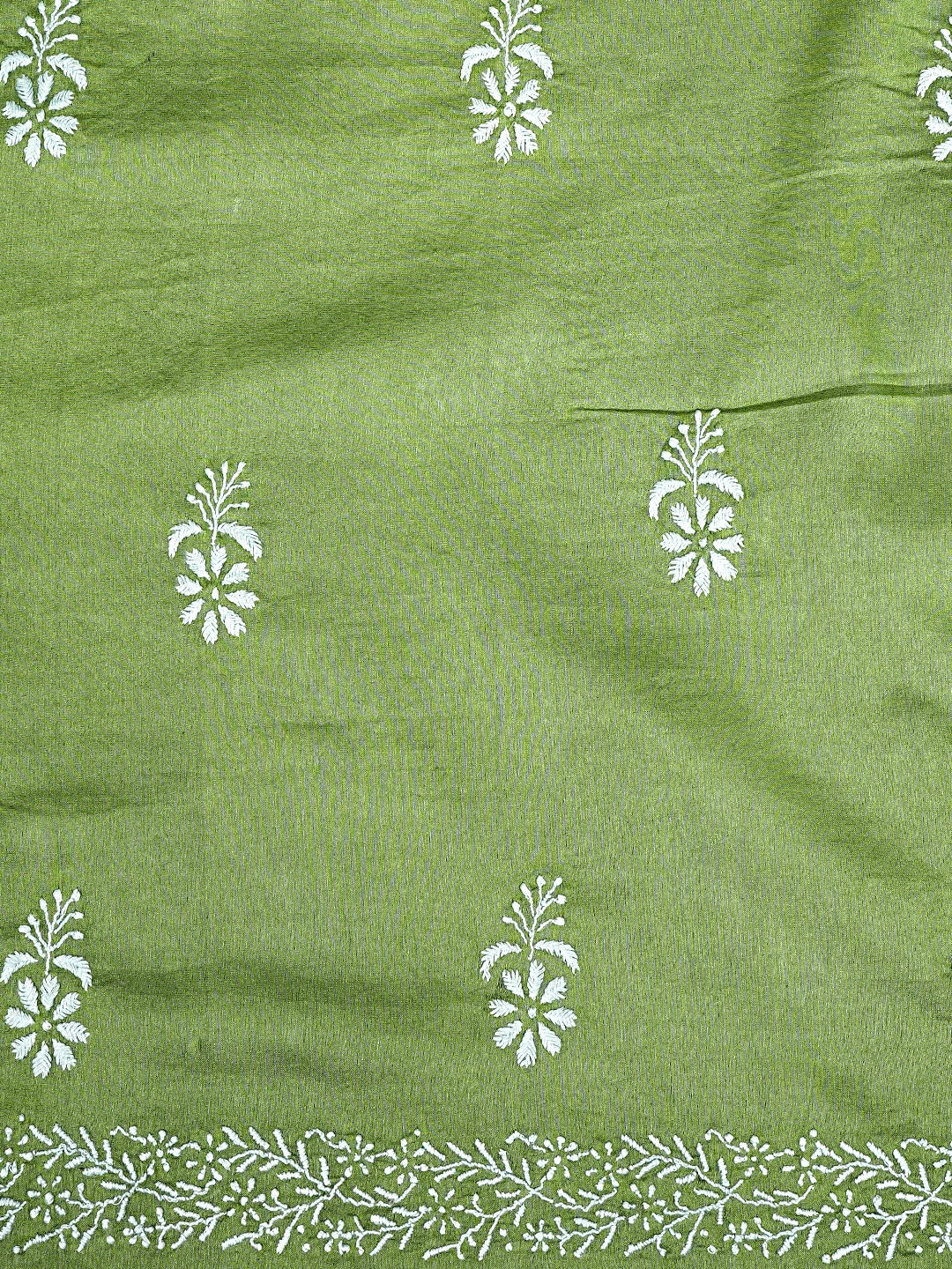 Ada Hand Embroidered Mehandi Green Chanderi Lucknowi Chikankari Unstitched Suit Piece 01A791846